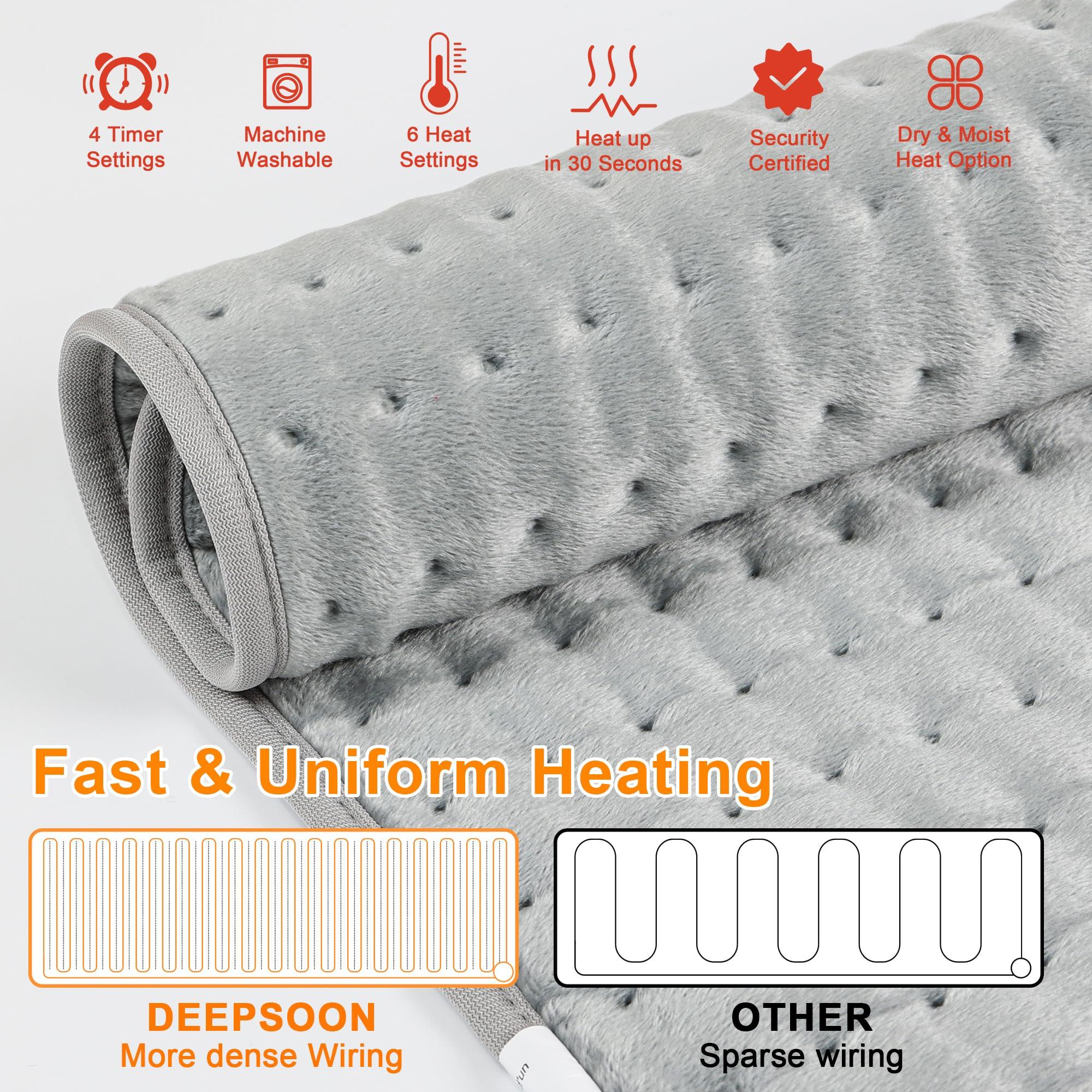 Heating Pad,Electric Heating Pads for Back,Neck,Abdomen,Fathers Day Dad Gifts,Moist Heating Pad for Shoulder,Knee,Arms,Legs,Dry/Moist Heat & Auto Shut Off,Birthday Gifts for Men(Light Gray, 24''×12'') - Image 5