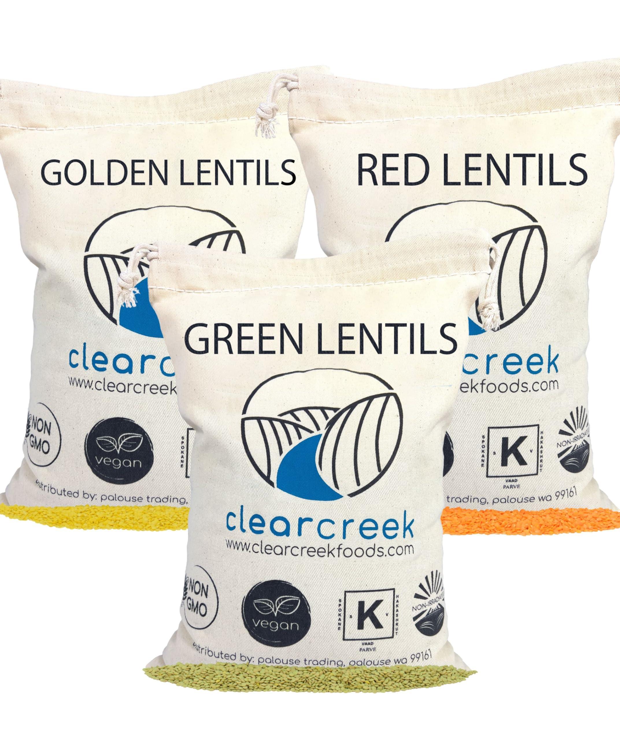 Red Lentils | Green Lentils | Golden Lentils | 12 LBS Total | Non-GMO | 100% Non Irradiated | Kosher | USA Grown | Vegan