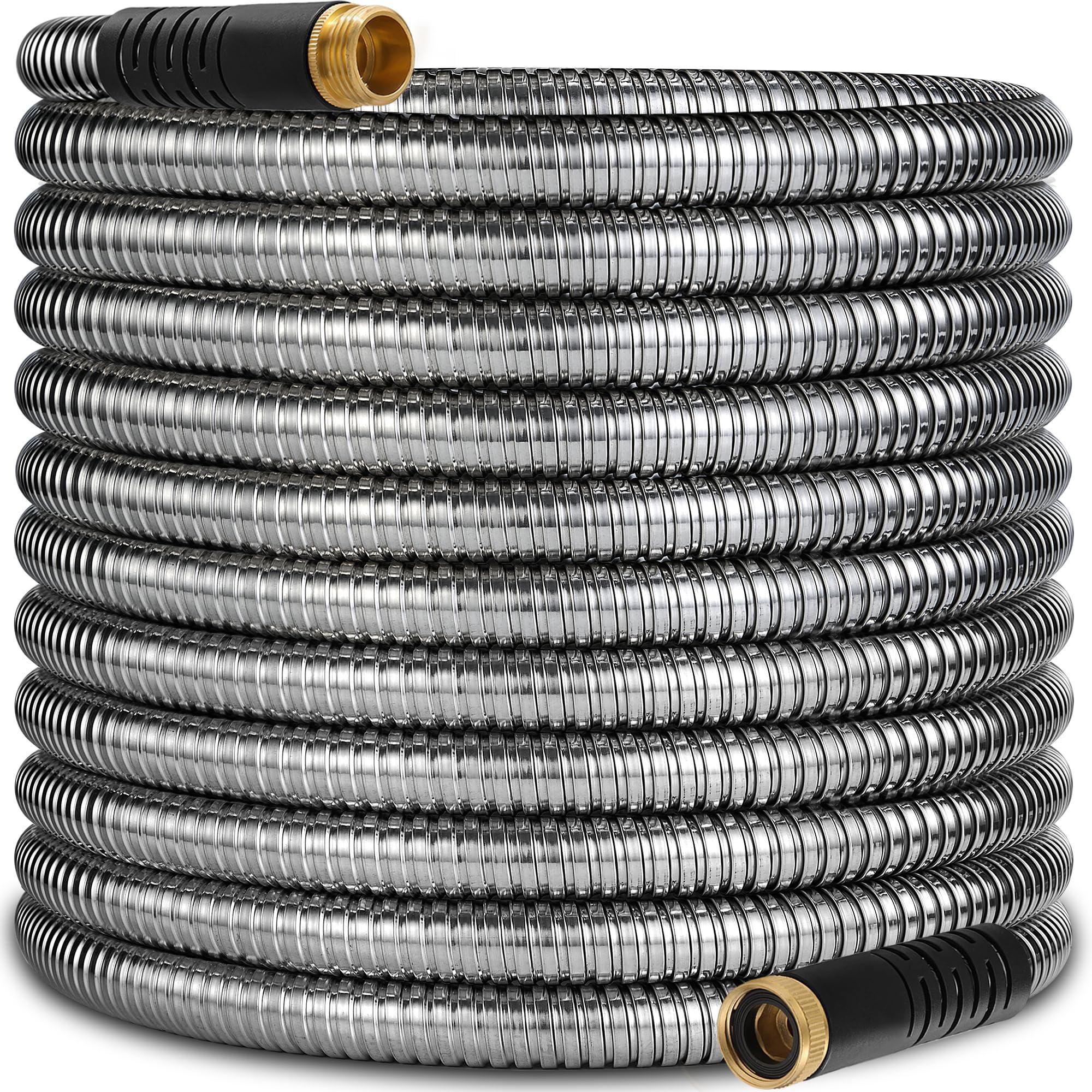 150 ft Stainless Steel Garden Hose - 2025 Upgraded Metal Water hose - Flexible Water Hose Pipe with Latex Core, 3/4" Solid Brass Connectors - No-Expandable Garden Hoses