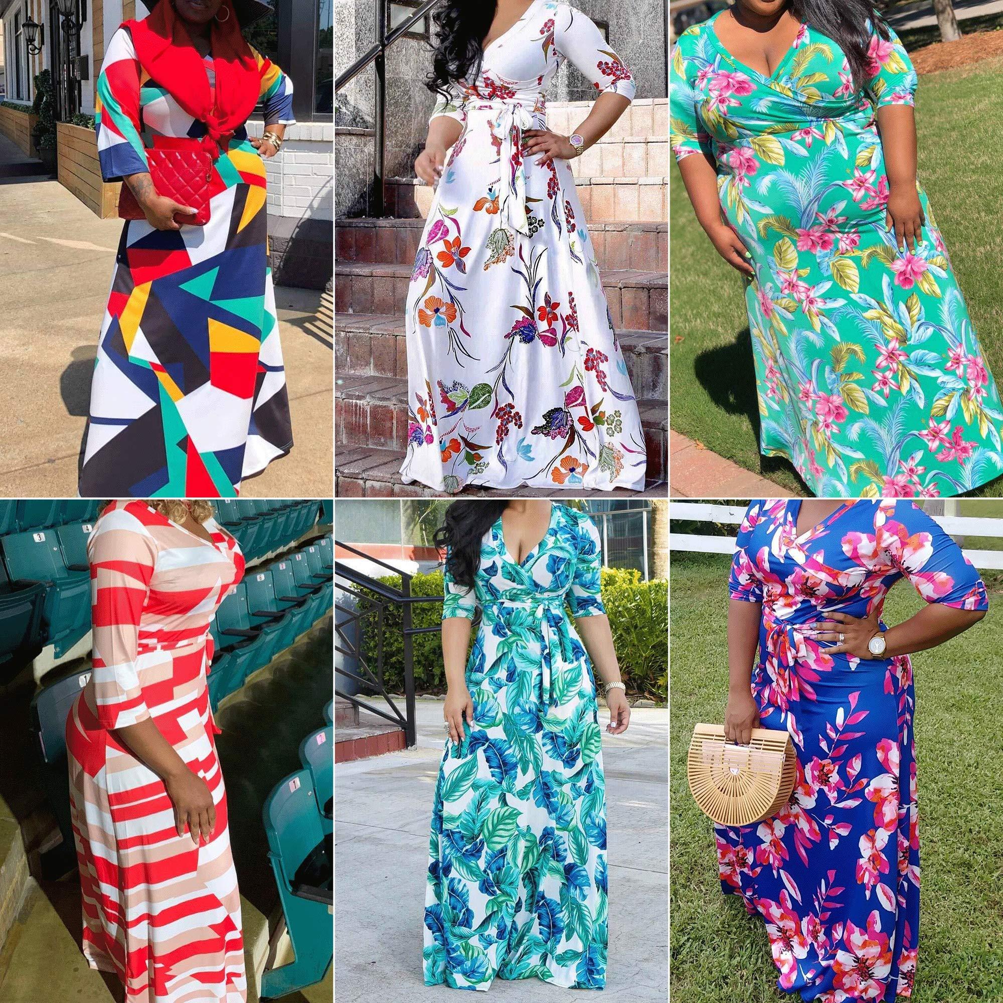 FANDEE Plus Size Maxi Dress for Women Casual Summer Sundress V-Neck 3/4 Sleeve - Image 4