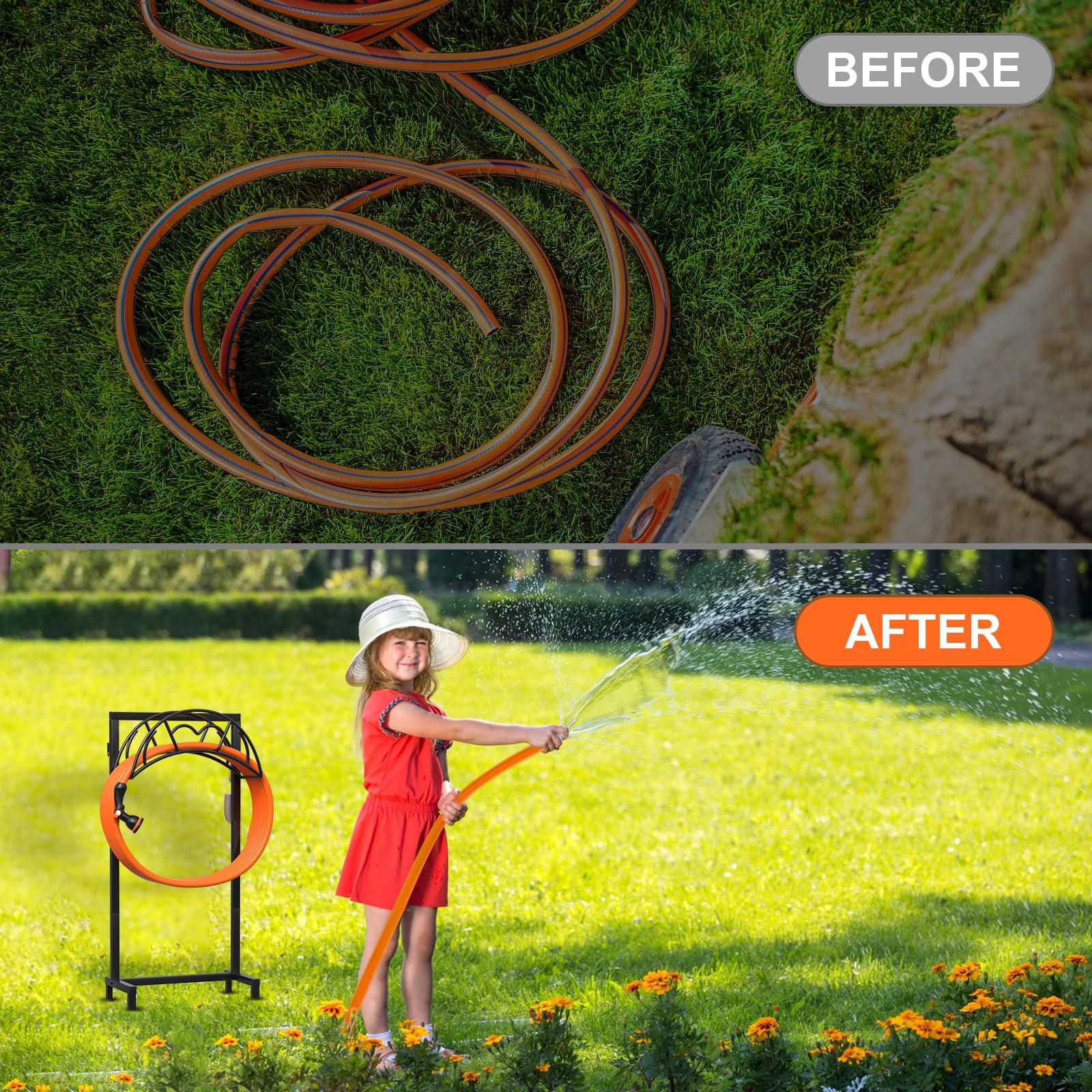 VyGrow Garden Hose Holder, Freestanding Heavy Duty Water Hose Holder for Outside, Upgraded Metal Hose Stand with 4 Spikes, Detachable Garden Hose Storage Hose Reel Rack, Black - Image 6