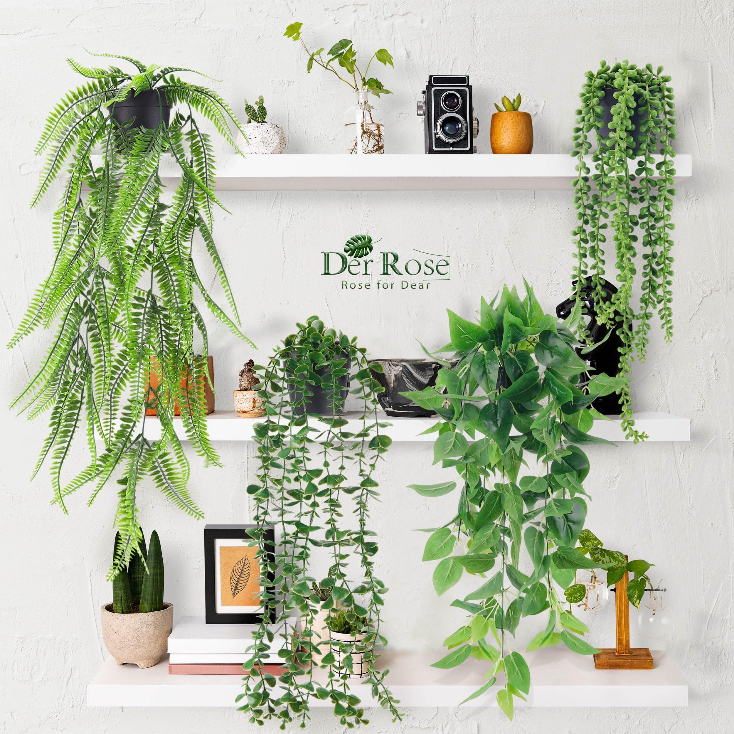 Der Rose 4Pcs Fake Plants Hanging Artificial Ivy Vine Faux Eucalyptus Hanging Plants, Boston Fern, String of Pearls for Living Room Bedroom Boho Wall Shelf Indoor Outdoor Decor - Image 2