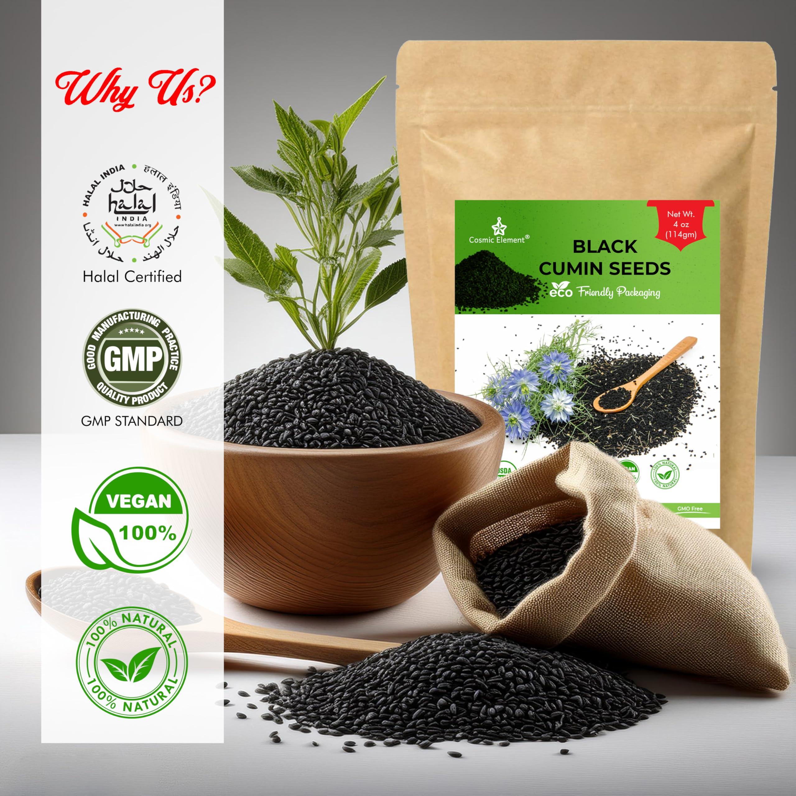 Cosmic Element 100% Pure Organic Black Cumin Seeds | Nigella Sativa Organic Black Cumin Seed Whole Raw | Non-GMO, Gluten-Free, No Salt or Preservatives | Fresh Kalonji Seed in Eco-Friendly Pouch - 4oz - Image 4