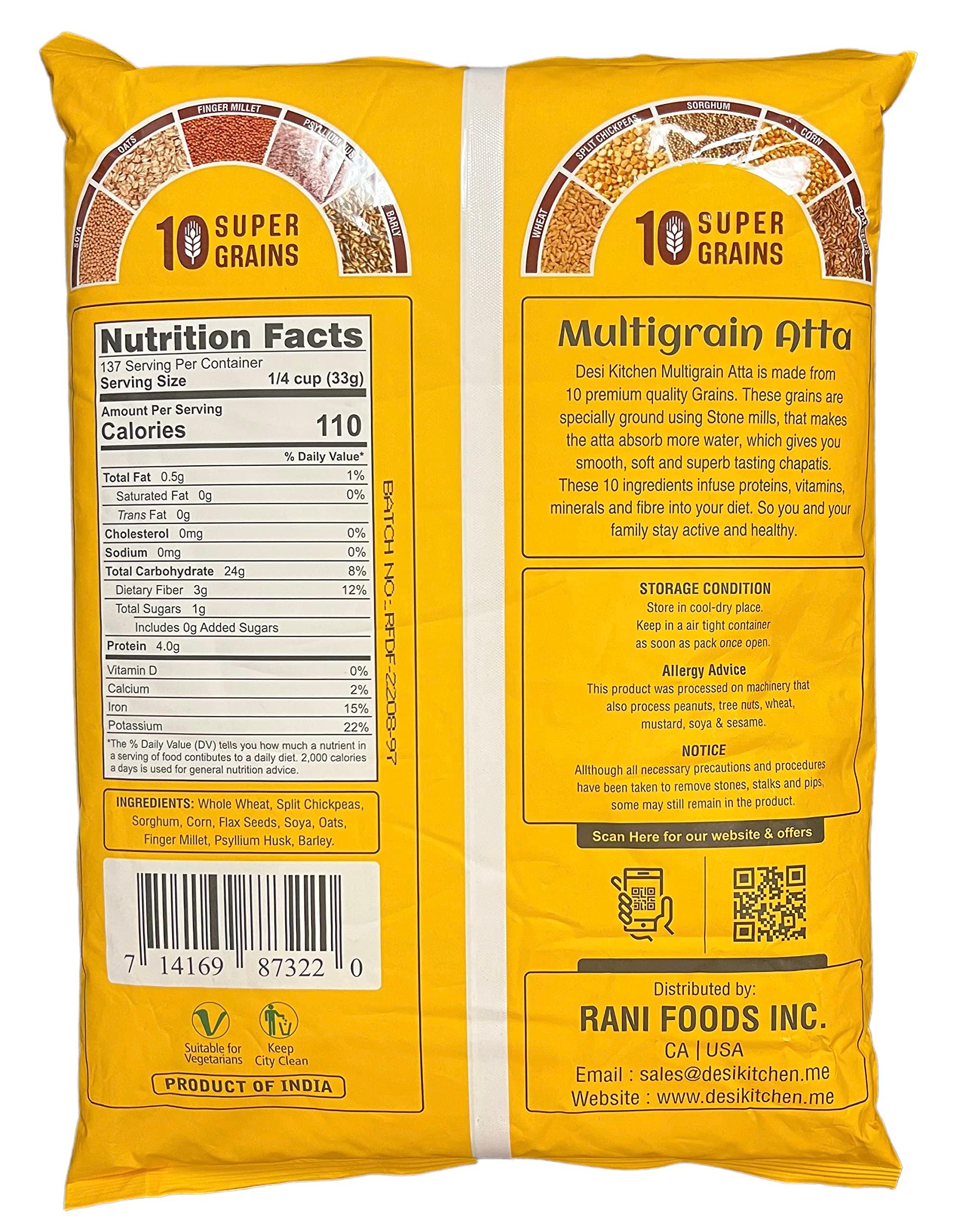Desi Kitchen Multigrain (10 Super Grains) Wheat Flour (Chakki Atta) 10lbs - Image 2