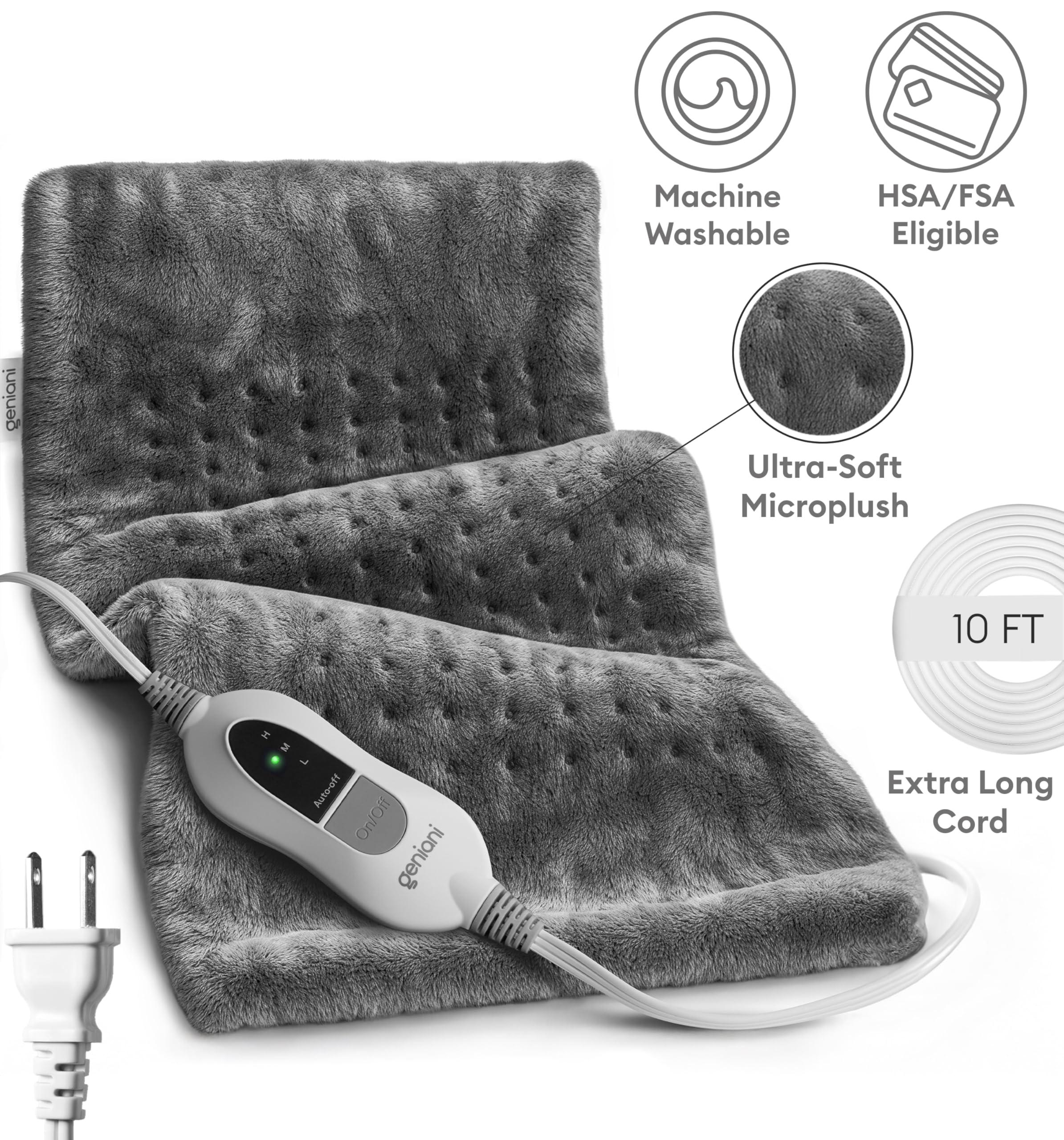 GENIANI Large Electric Heating Pad for Back Pain & Cramps Relief, Mothers Day & Birthday Gifts for Women Mom, FSA HSA Eligible, Auto Shut Off, Machine Washable, Heat Pad for Neck & Shoulder, 12×24" - Image 4