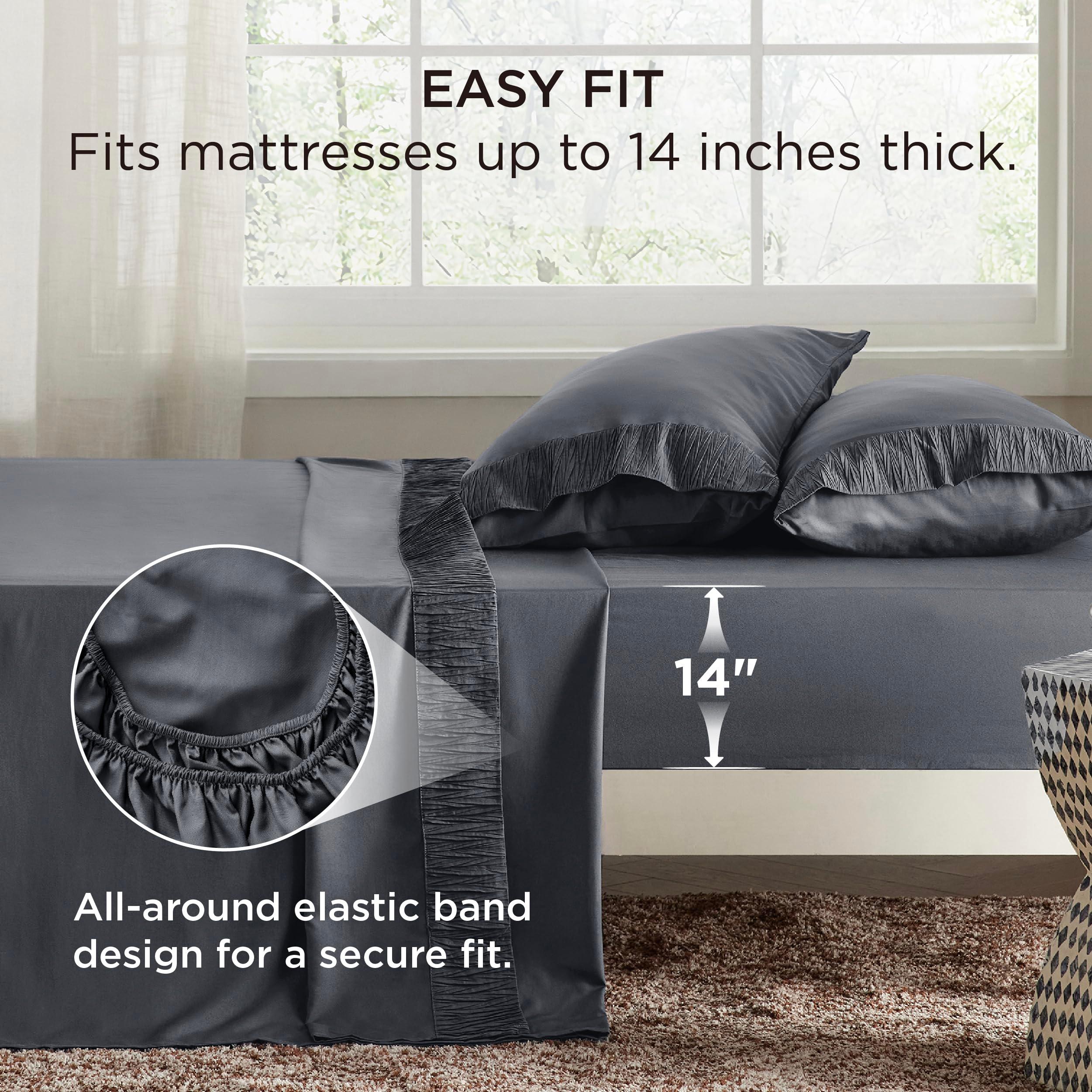 Bedsure Queen Sheet Set - 4 Pieces Soft Queen Size Sheets - Breathable & Cooling - Hotel Luxury - Easy Care Polyester Microfiber Bedding for Women, Men, Dark Grey - Image 6