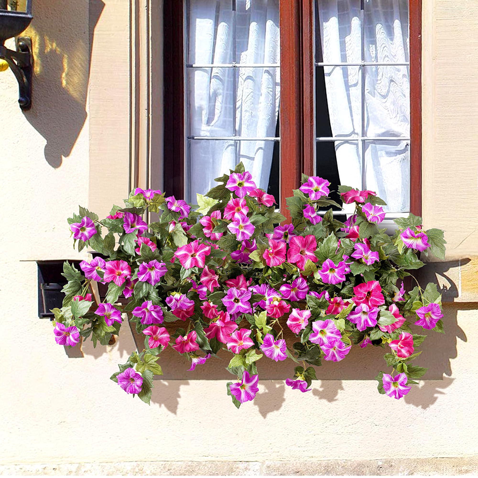 Ammyoo Artificial Fake Flowers Plants for Outdoor Decoration, 2PCS Spring Faux Petunias Silk Flower UV Resistant No Fade Floral for Home Garden Balcony Yard Porch Realistic Indoor Decor (Red Lotus) - Image 5