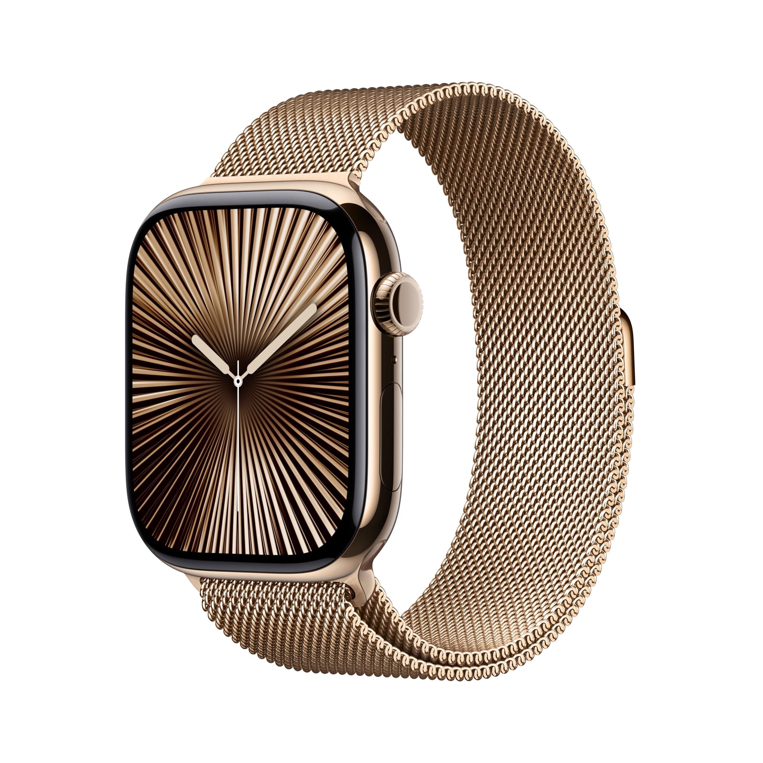 Apple Watch Series 10 [GPS + Cellular 46mm case] Smartwatch with Gold Titanium Case with Gold Milanese Loop - M/L. Fitness Tracker, ECG App, Always-On Retina Display, Carbon Neutral