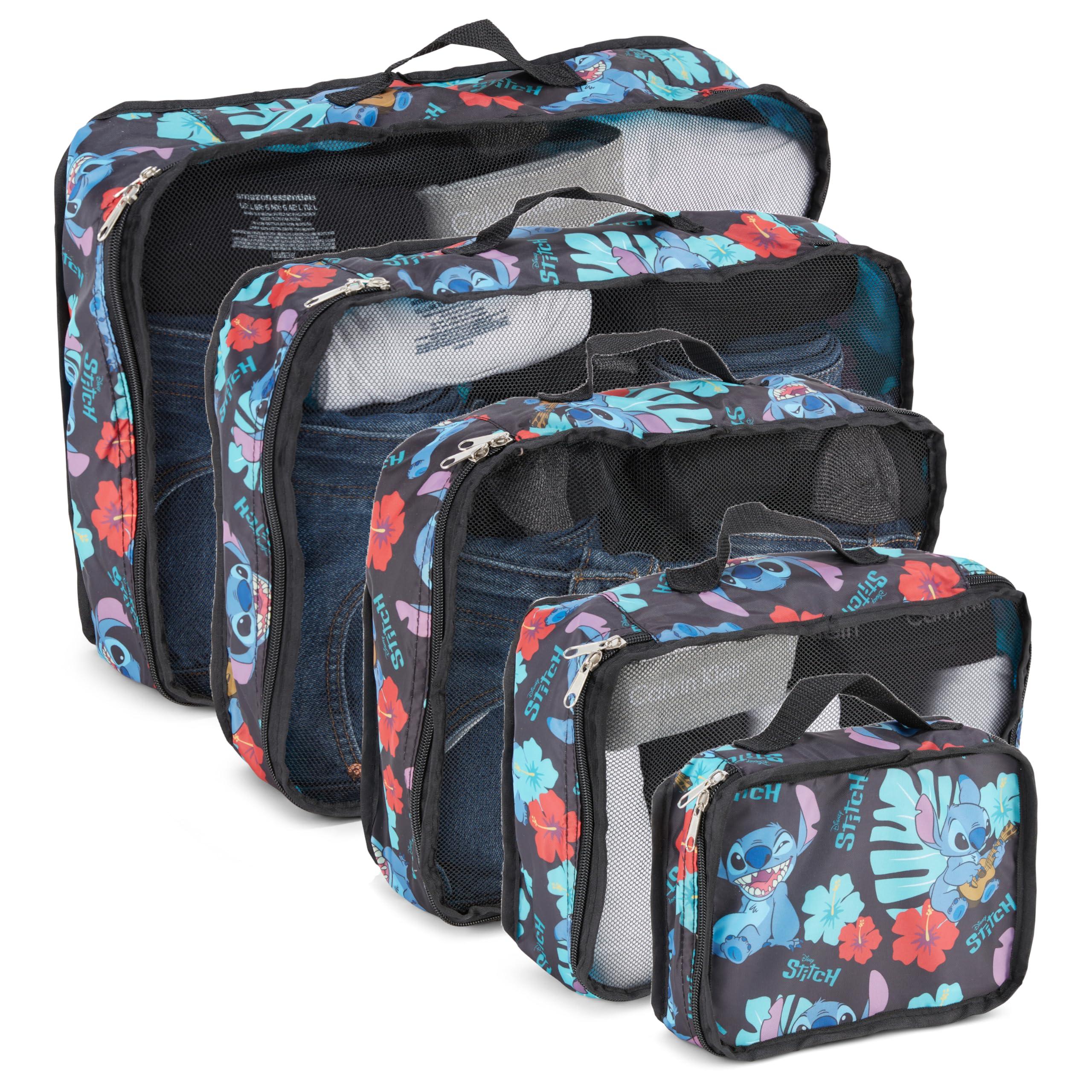 Disney Minnie Mickey Stitch Packing Cubes - Winnie the Pooh, Princess Cinderella, Cars, Toy Story 5 Piece Packing Cubes Compression - Travel Essential - Luggage Suitcase Organizer Set