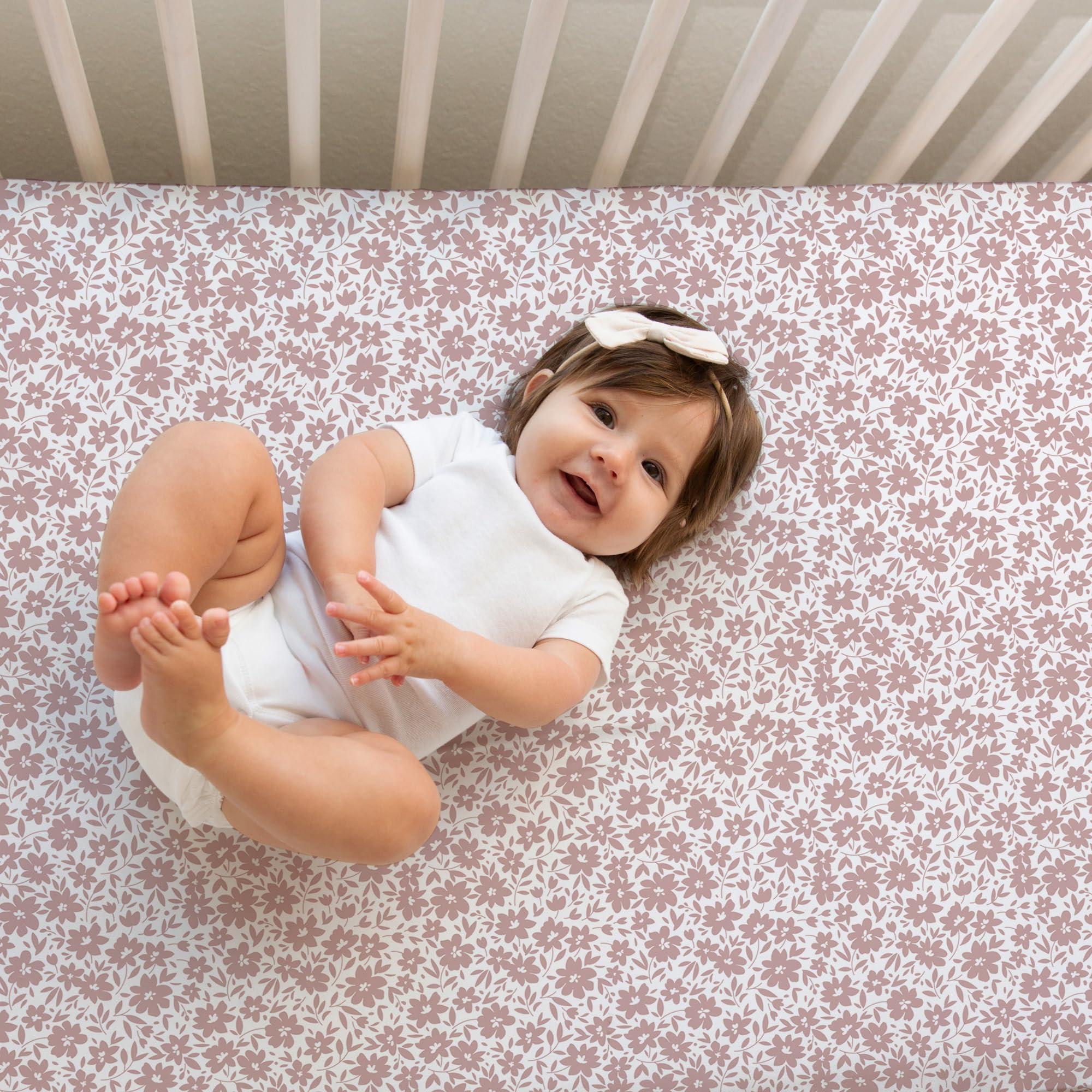 Crib Sheets Neutral - Fitted Baby Crib Sheets Bed for Girl Boy - 2 Pack Standard & Toddler Mattress (Antique Rose) - Buttery Soft Organic Cotton Blend - Image 4