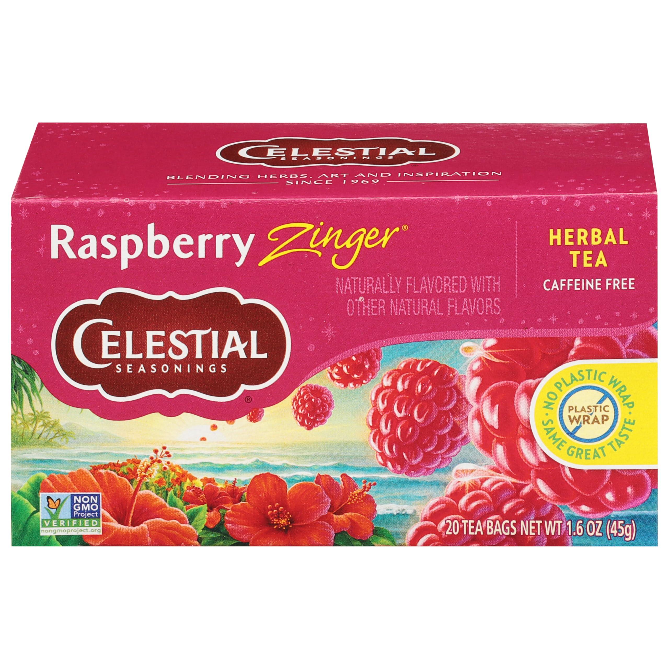 Celestial Seasonings Raspberry Zinger Herbal Tea, Caffeine Free, 20 Tea Bags Box - Image 1