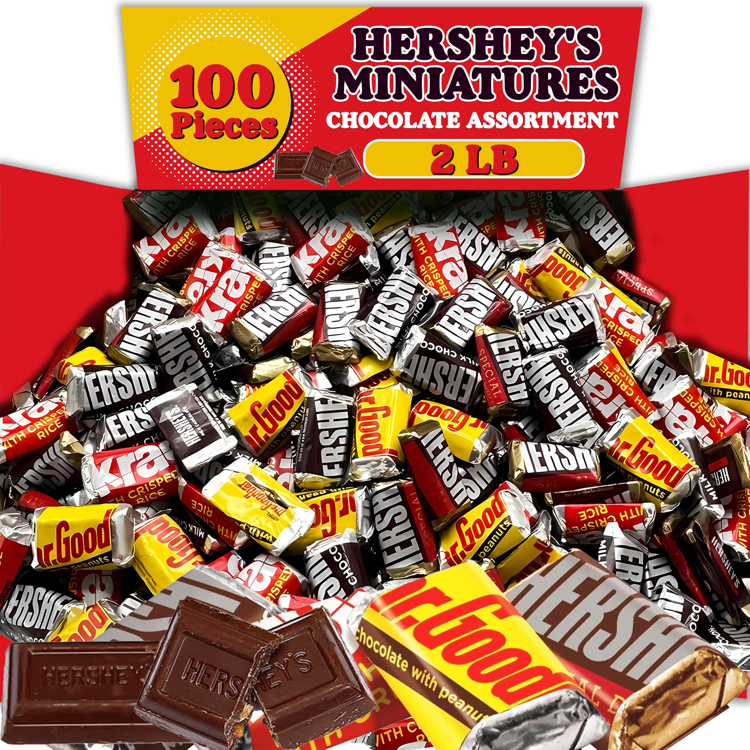 Hershey Miniatures Chocolate Assortment, 2 Lbs, Bulk Individually Wrapped Miniatures Chocolate Candy, Milk Chocolate Candy Variety Pack, Includes Milk Chocolate, Special Dark, Appx 100 Pieces