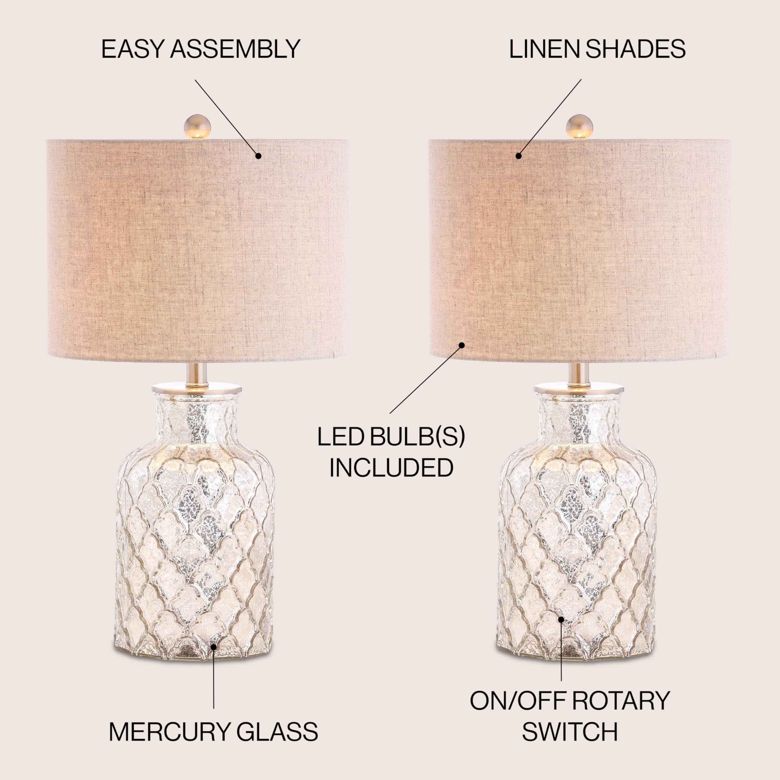 JONATHAN Y JYL1075A-SET2 Set of 2 Table Lamps Alvord 24.5" LED Glass Table Lamp Contemporary Bedside Desk Nightstand Lamp for Bedroom Living Room Office College Bookcase, Mercury Silver - Image 4