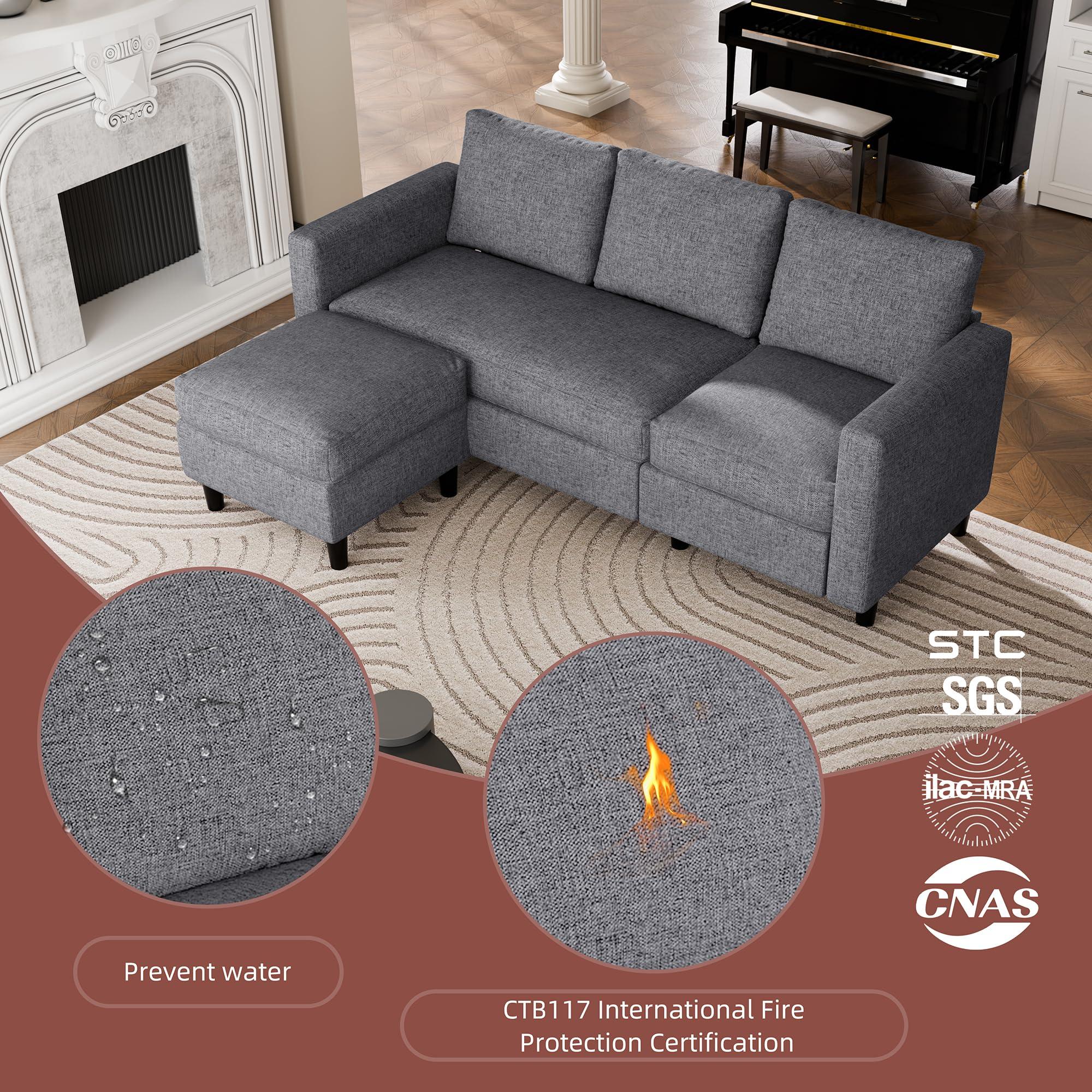JAMFLY Sectional Sofa Couch Convertible L Shaped Sofas with Ottoman Small Sectional Couches for Living Room, 3 Seater Couch for Small Spaces, Dark Grey - Image 4
