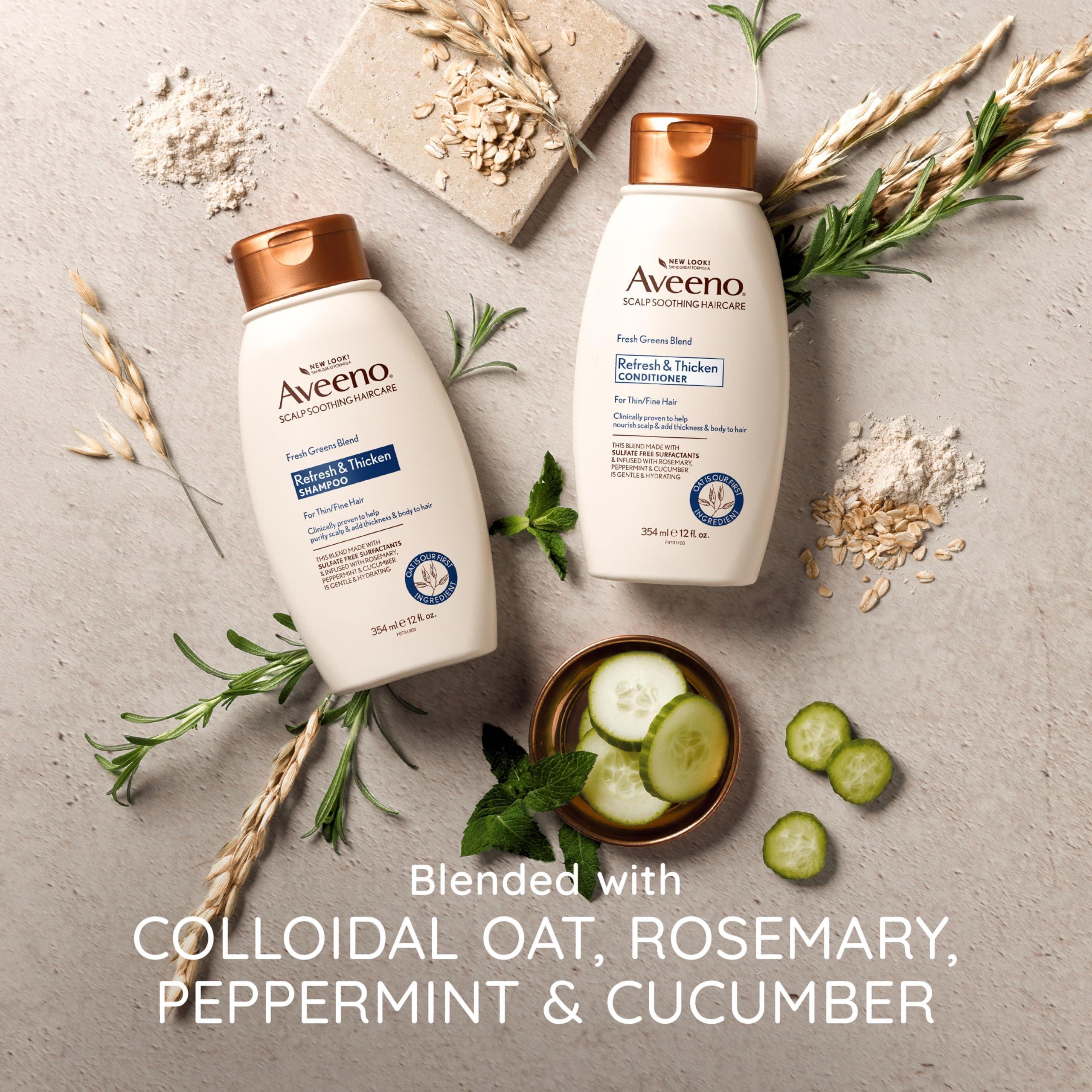 Aveeno, Fresh Greens Blend Sulfate-Free Conditioner with Rosemary, Peppermint & Cucumber to Thicken & Nourish, Clarifying & Volumizing for Thin or Fine Hair, Paraben-Free, 12oz - Image 5