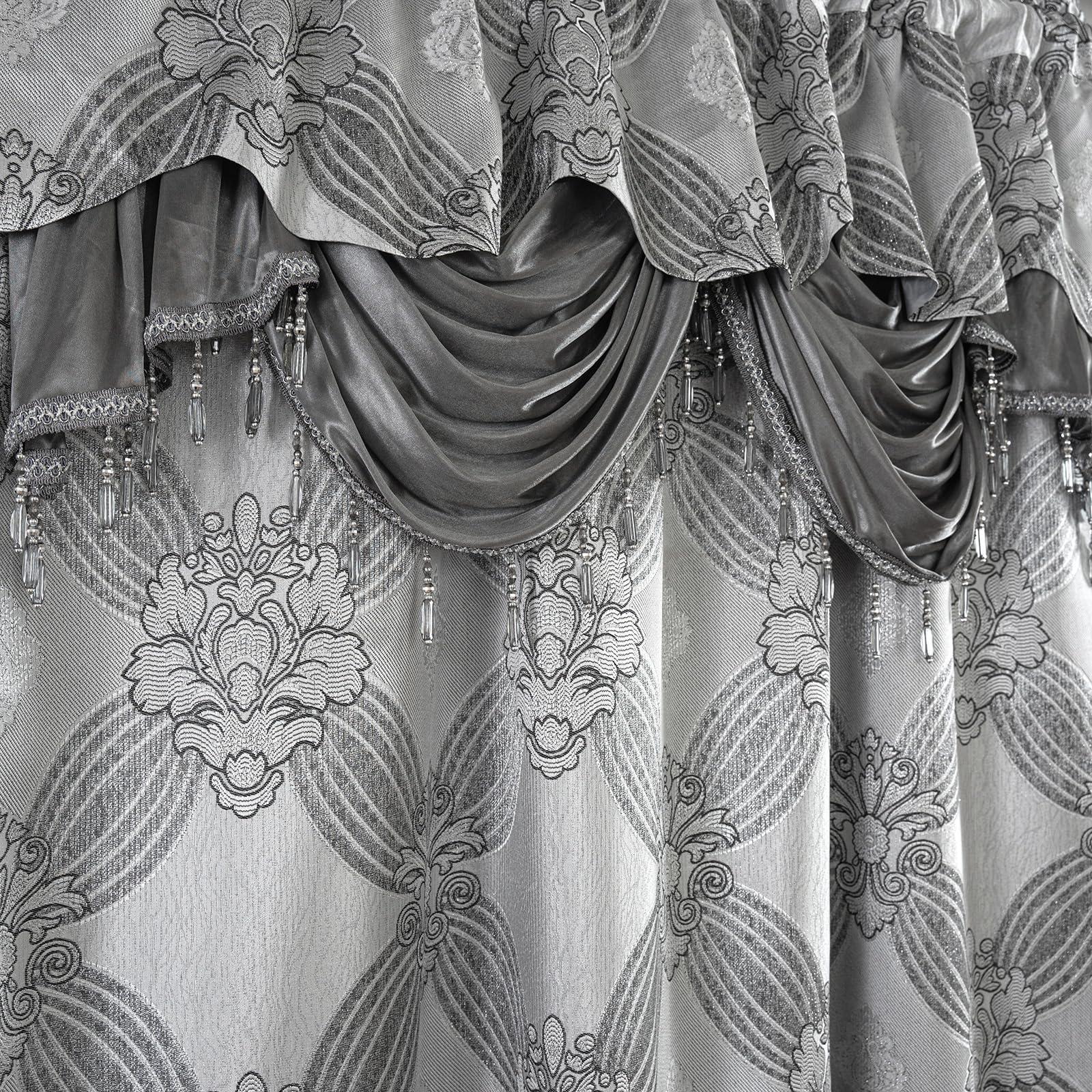 Petrichor Elegance Curtains with Gold Silver Threads 2 Panels Set - Luxury Window Treatment Attached Valance, Sheer Backing, and 2 Tie Backs for Bedroom and Living Room, 54x84 inches, Silver - Image 6
