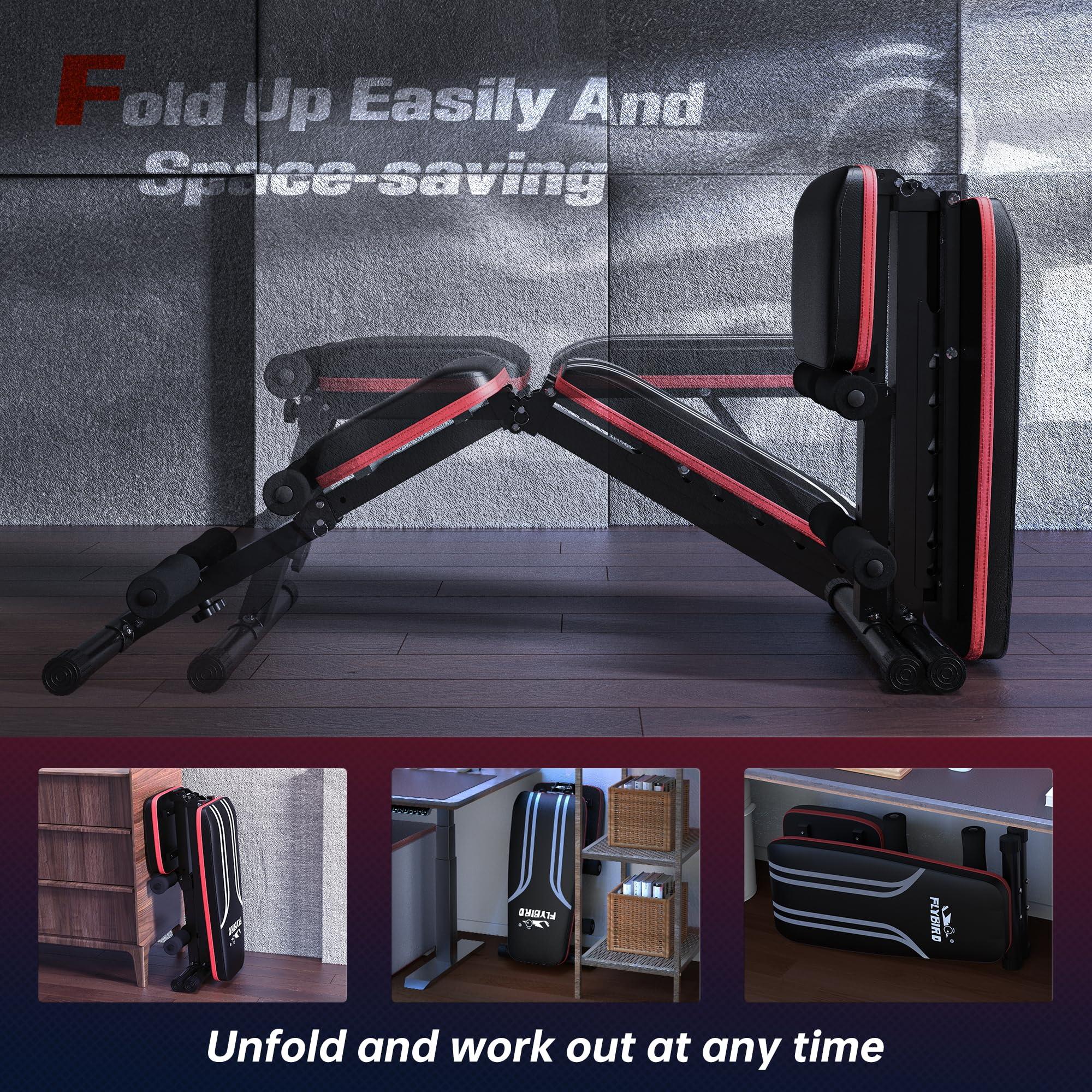 FLYBIRD Adjustable Weight Bench Workout Bench for Home Gym, 15 Degree Decline Sit-Up, Sturdy Durable Folding Weight Bench for Years of Workout -FBGEAR23 - Image 4