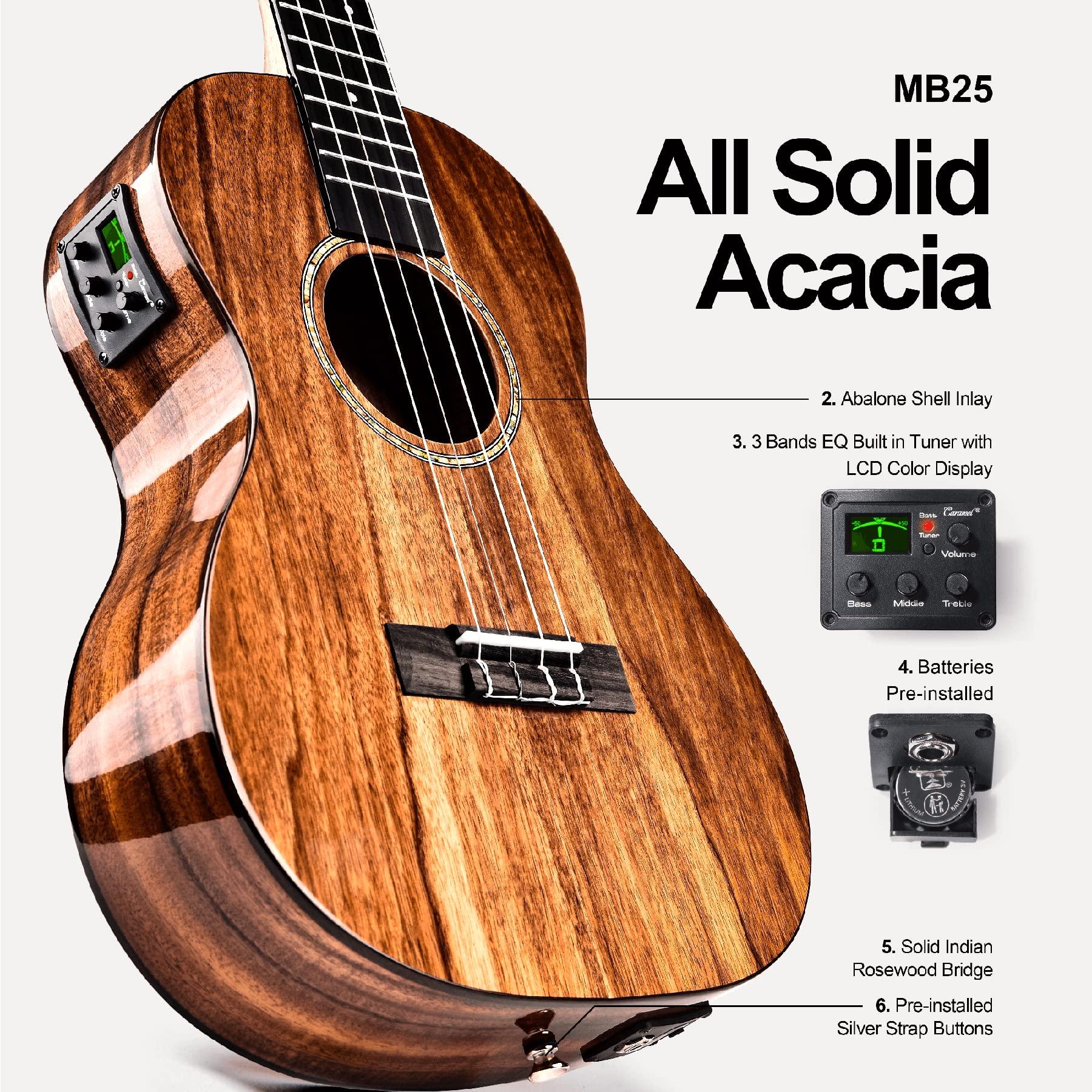 Caramel All Solid Acacia Glossy Baritone Acoustic & Electric Ukulele - Image 4