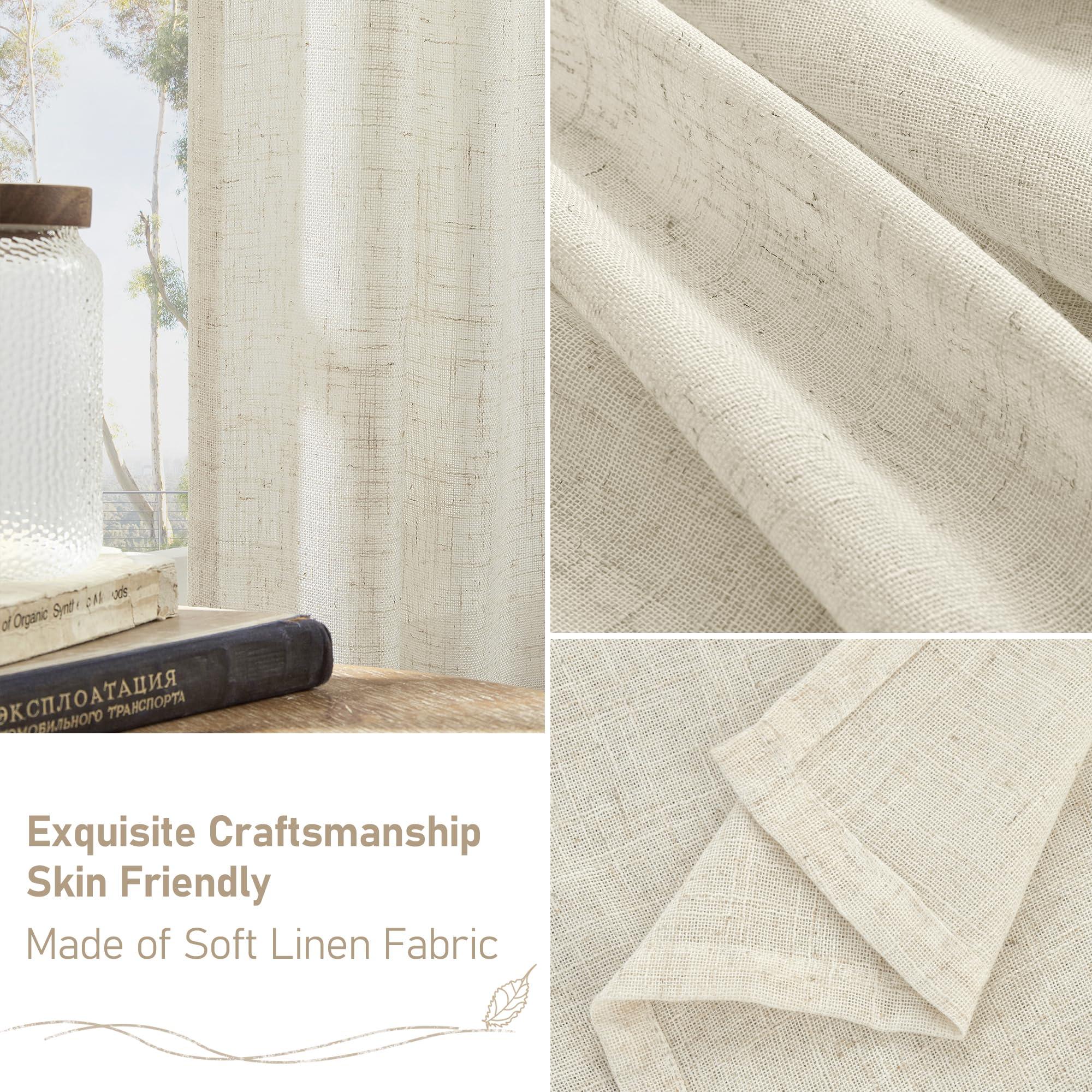 LAMIT Natural Ivory Semi Sheer Linen Curtains for Living Room, 84 inch Long Cream Light Filtering Soft Thick Neutral Drapes with Bronze Grommet for Bedroom/Farmhouse, 2 Panels, 52 x 84 Inch - Image 7