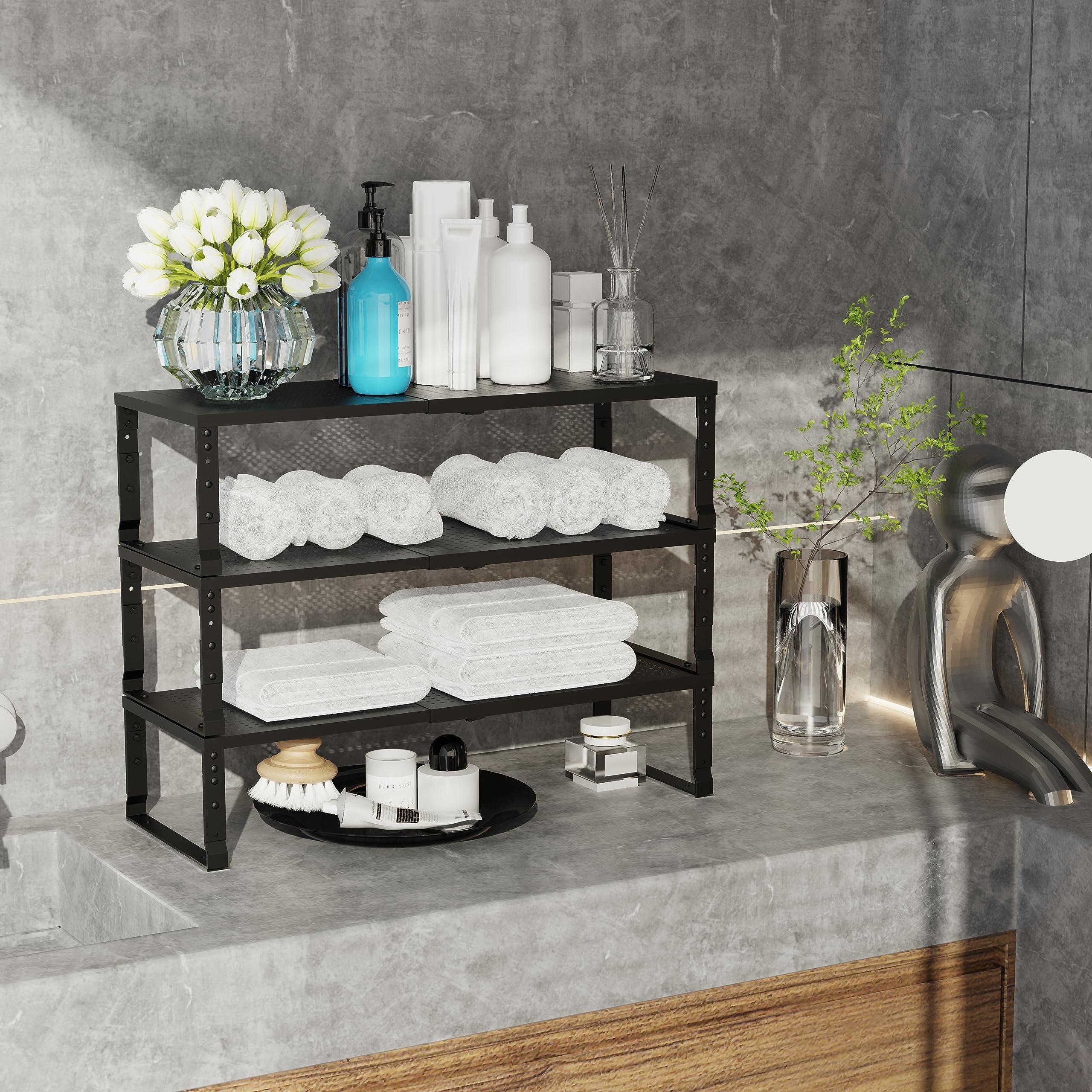 Jojocross Expandable Adjustable Stackable Kitchen Organizer, Spice Rack,Metal Pantry Storage Shelves Racks,Counter Shelf for Cabinets, Countertop, Cupboard(1 Pack/Medium/Black) - Image 4