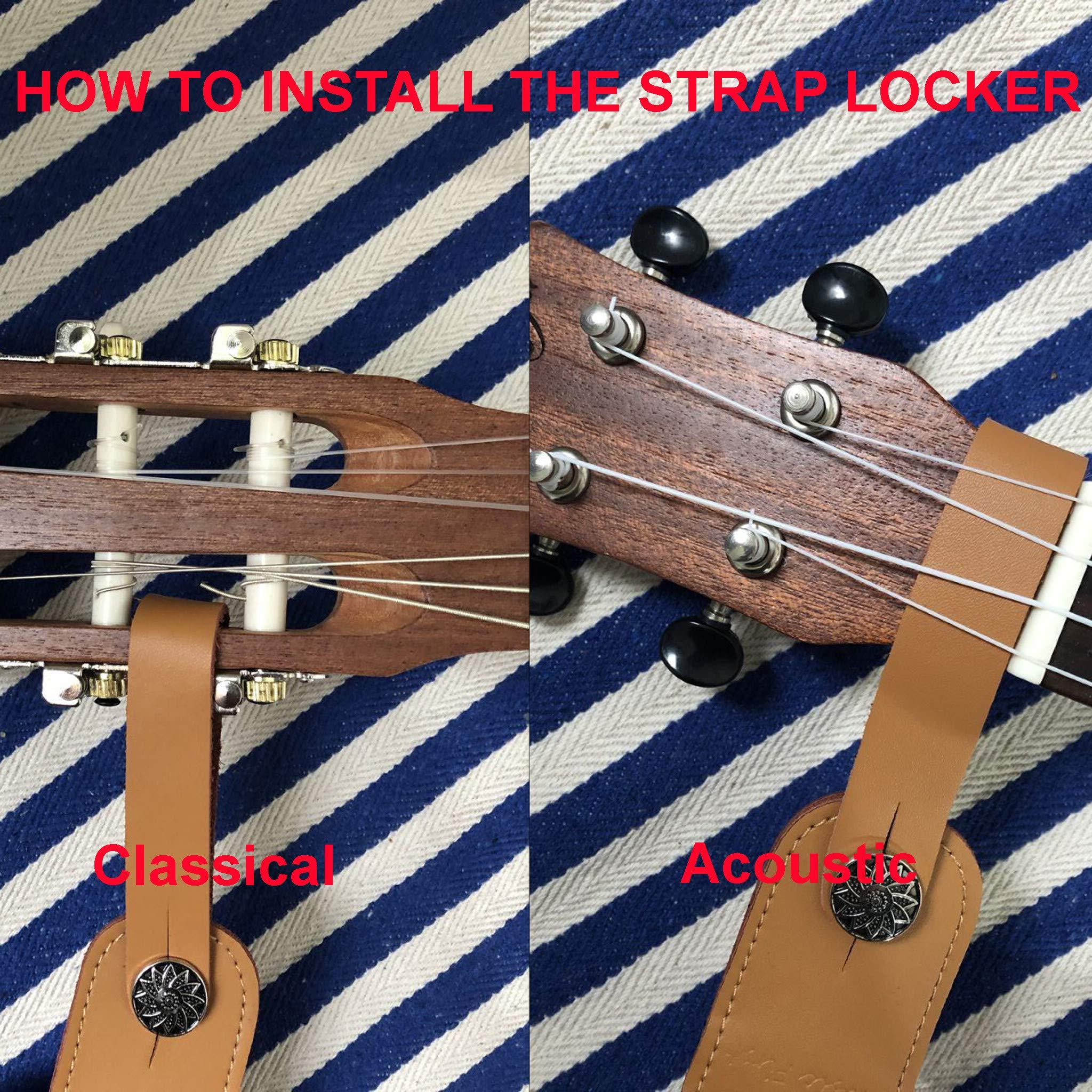 MUSIC FIRST Classic Country Style Soft Yarn-dyed Fabric & Genuine Leather Ukulele Strap Version 2.0 With Genuine Leather Strap Locker - Image 5