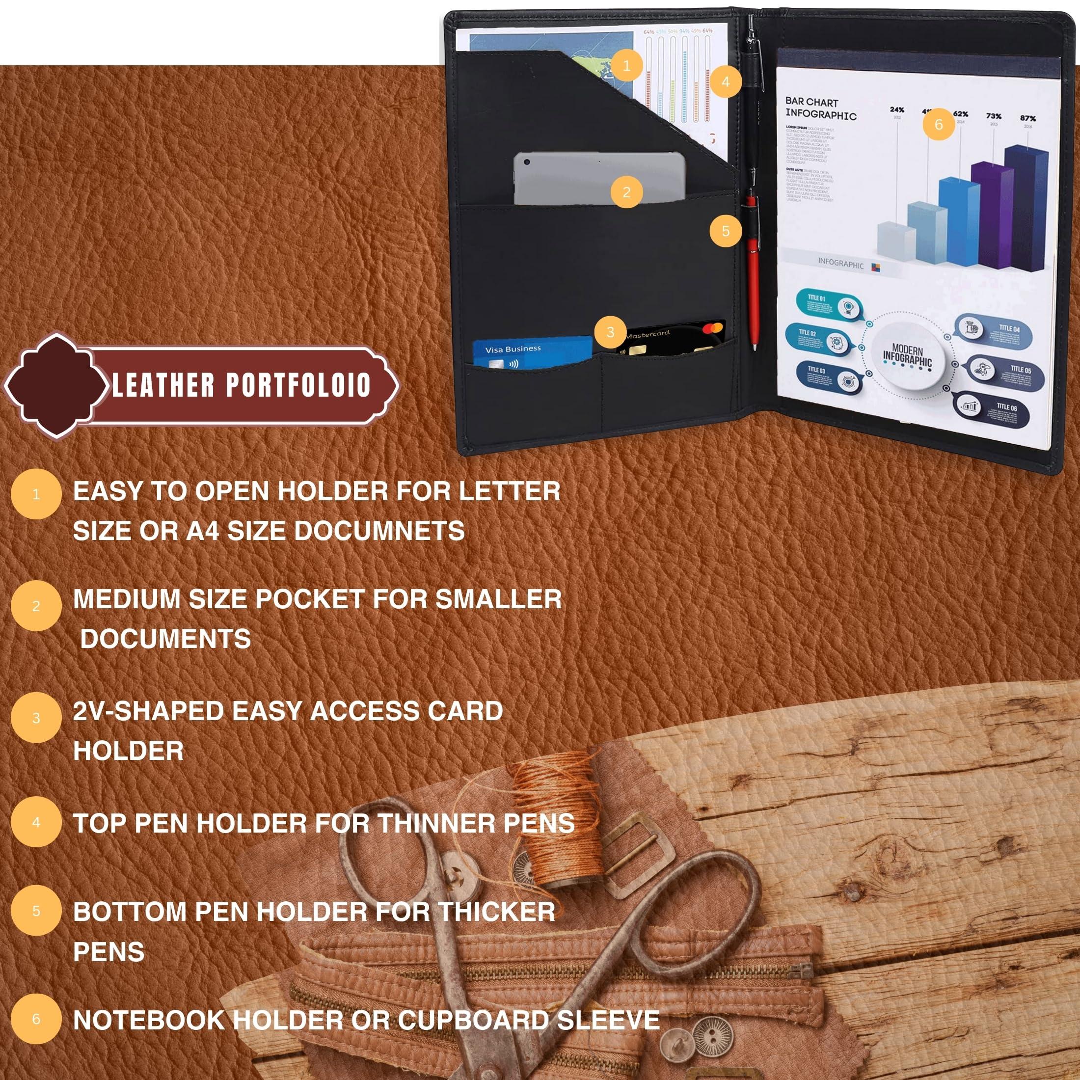 Succor Genuine Leather Portfolio – A4 Business Padfolio & Document Holder, Professional Leather Binder Organizer for Men & Women, Resume Folder, 13x10 Inch – Black - Image 5
