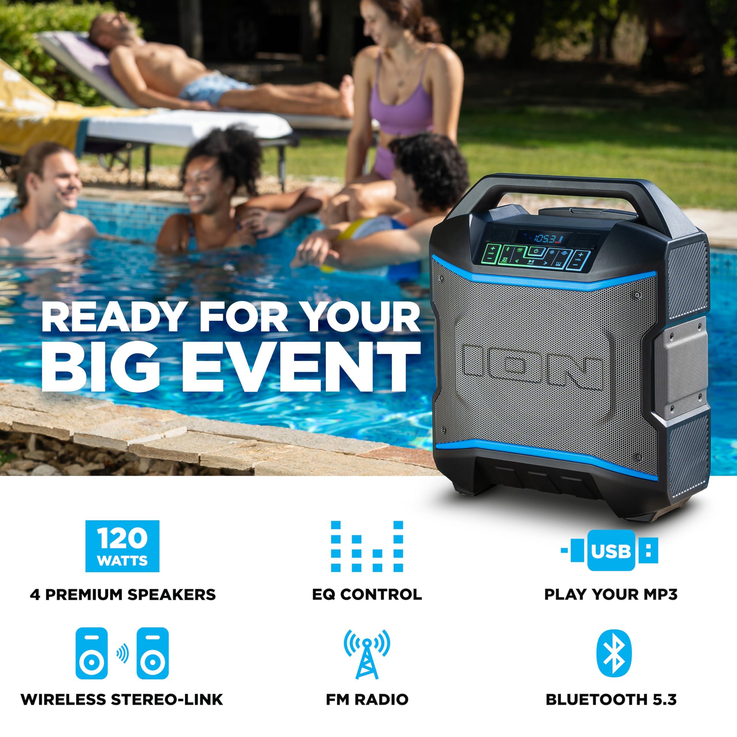 ION Block Rocker - Portable Bluetooth Outdoor Party Speaker with Karaoke Microphone, Battery, 4 Speakers, Radio, USB Port, App, Water-Resistant, 120W - Image 2