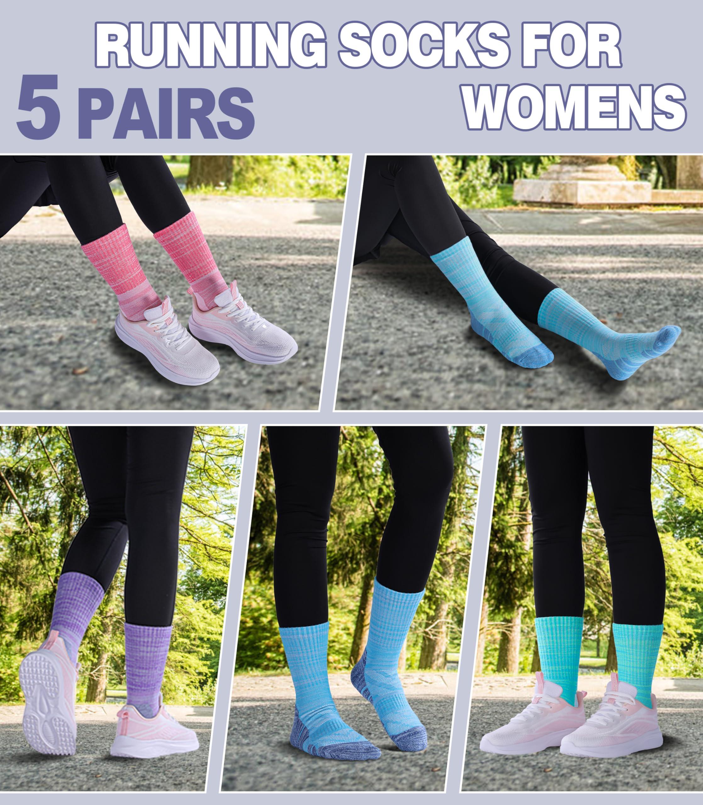 DOSKONI Women Hiking Crew Socks Running Athletic Thick Cushion Compression Moisture Wicking Walking Socks 5 Pairs - Image 7