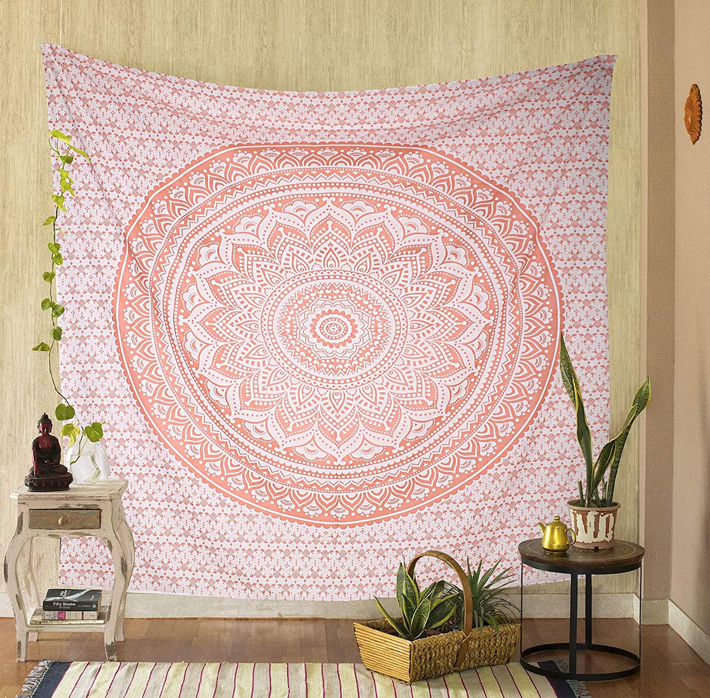 raajsee Rose Gold Ombre Tapestry Wall Hanging Mandala-Bohemian Room Decor-Indian Cotton Throw Hippie Tapestries -Boho Bedding Twin bedspread 52x82 Imches - Image 6