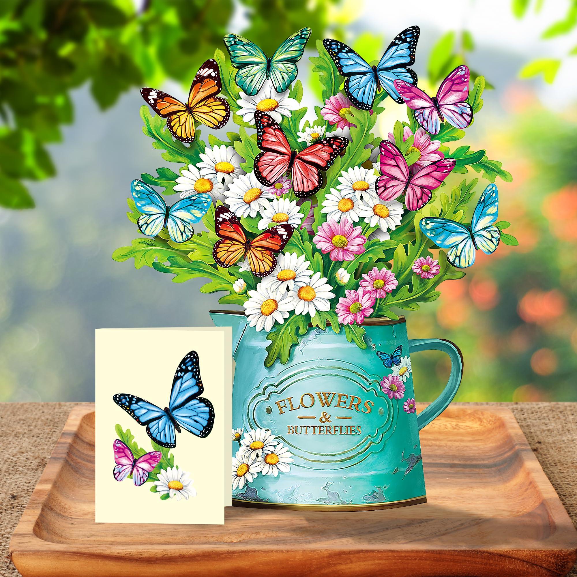 Pop Up Flower Cards, Paper Flowers Bouquet 12’‘ Daisies and Butterflies 3D Popup Graduation Cards with Blank Note and Envelope, Birthday, Fathers Day,Thank You Gifts for Women Mom Dad Girls Friends - Image 2