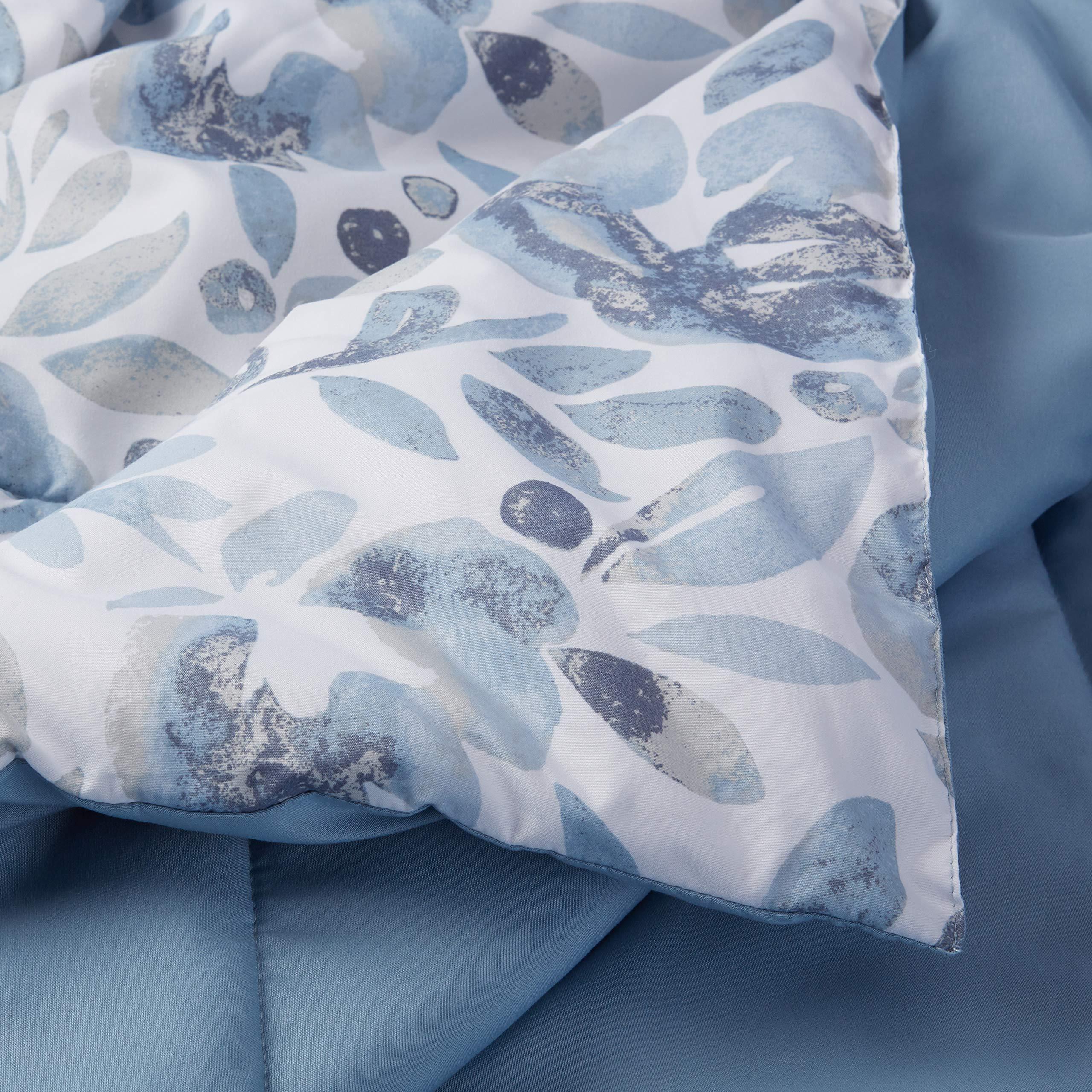 Amazon Basics Queen Comforter Set, Soft Microfiber, Machine Washable, Blue Watercolor Floral, 10-Piece - Image 5