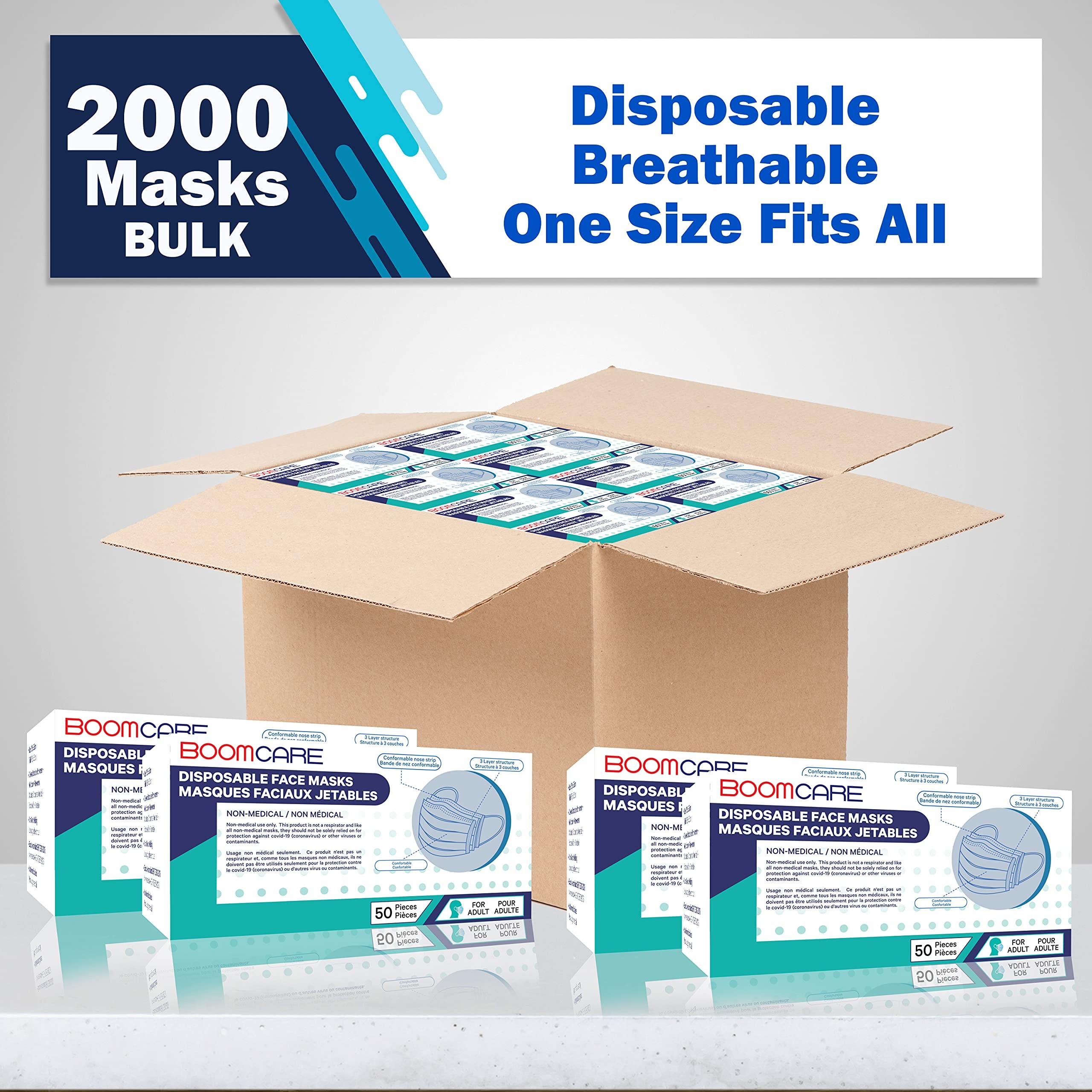 2000 Bulk Blue Disposable Face Masks Level 2 Non Woven Thick 3-Layers Breathable Facial Masks with Adjustable Earloop, Mouth and Nose - Image 2