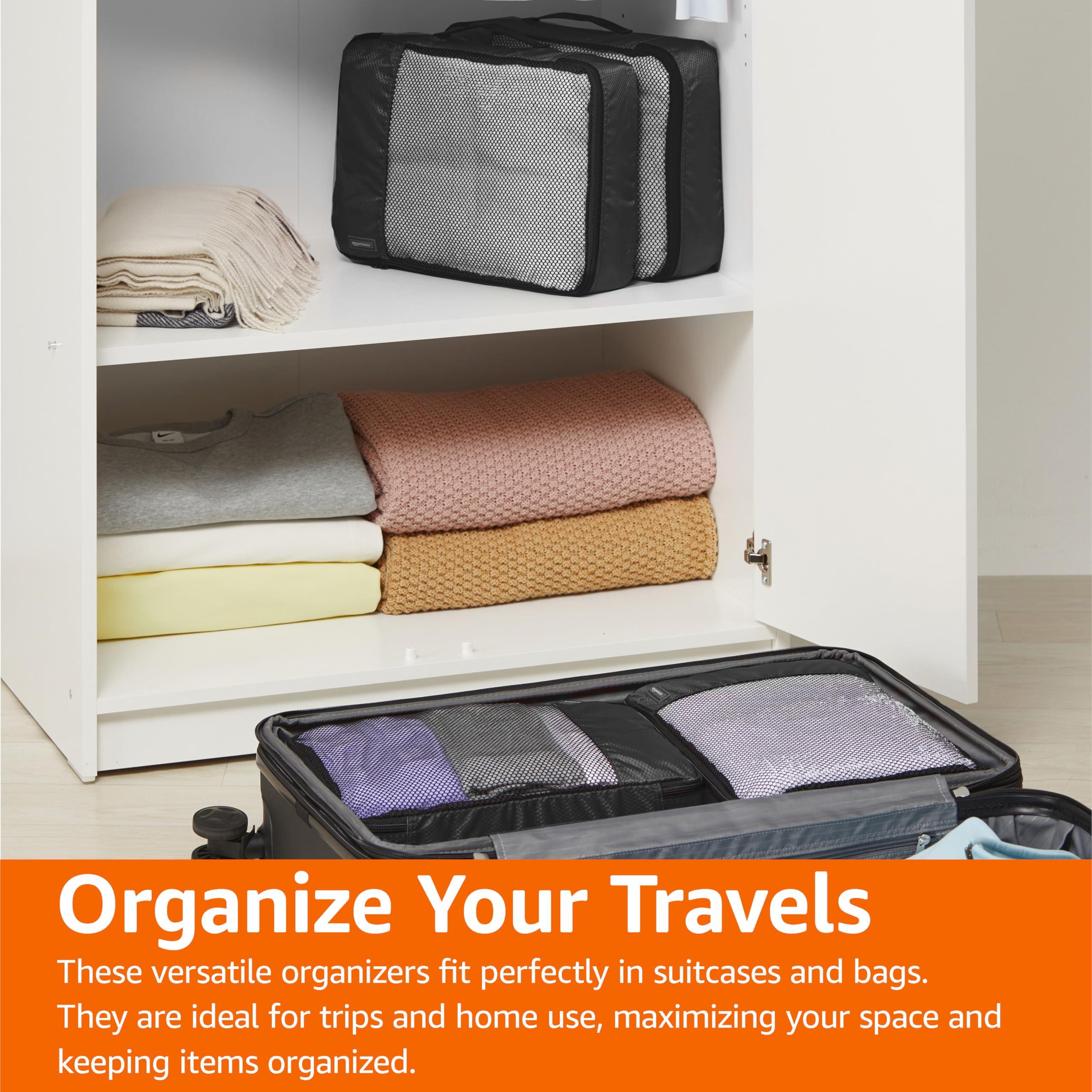 Amazon Basics Lightweight Packing Cubes Travel Organizer Set with Double Zipper, Mesh Top, Durable Polyester, Medium, 4 Piece, Black - Image 7