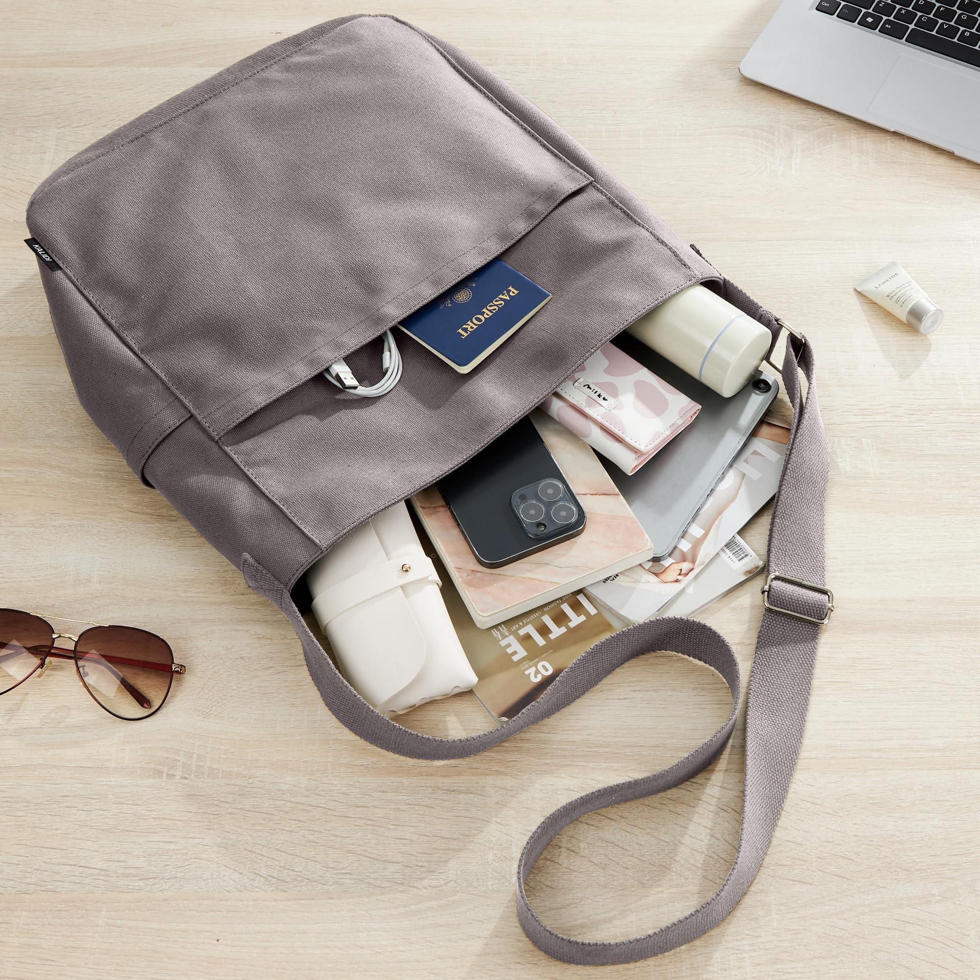 KALIDI Canvas Tote Bag Large Hobo Crossbody Shoulder Handbag Zipper Messenger Bag for Women or Men Casual College Work - Image 5