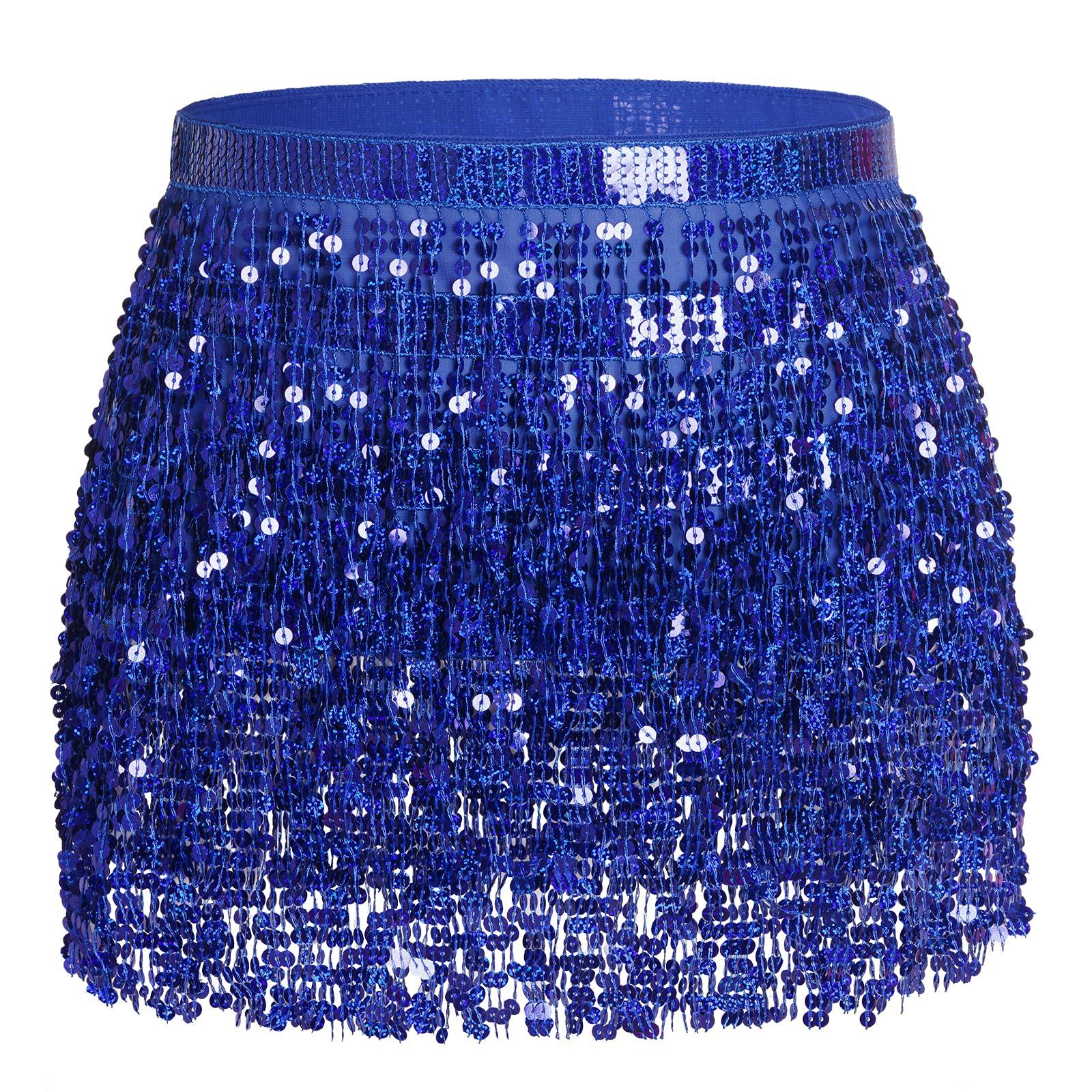 Belly Dance Hip Scarf Sequin Tassel Skirt Wrap Sparkly Rave Costume for Women