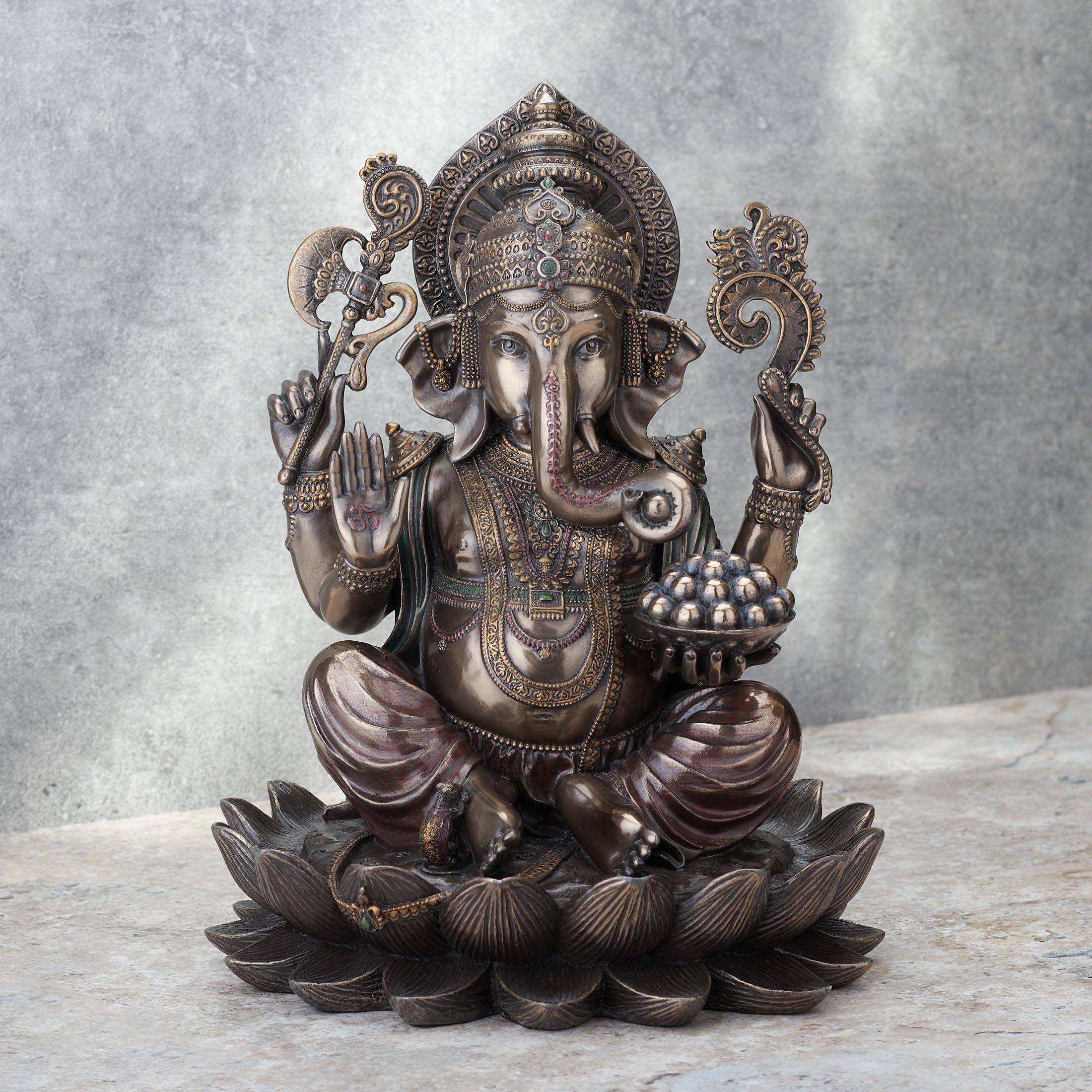 Veronese Design 9 7/8 Inch Lord Ganesha Sitting on Lotus Hindu God Antique Bronze Finish Resin Statue - Image 8