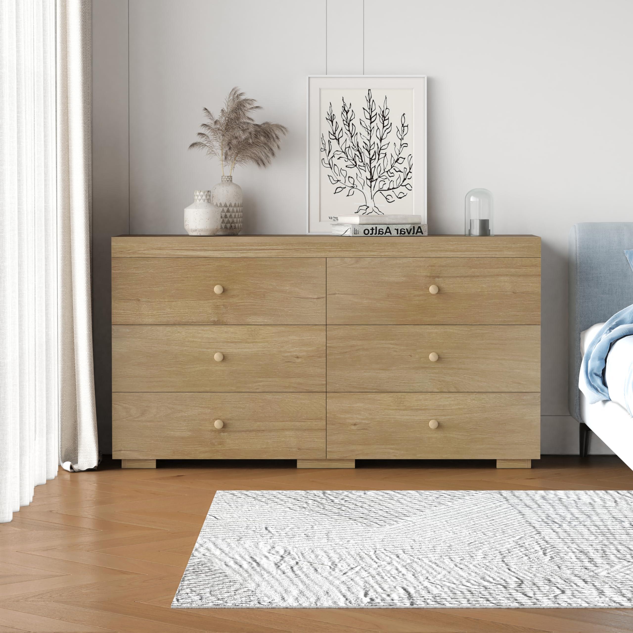 Zenflare Dresser for Bedroom 6 Drawer Wood Dresser 58.3" Wide, Large Chest of Drawers for Bedroom, Living Room, Hallway, Entryway, Modern TV Stand Drawer Organizer, Light Oak - Image 6