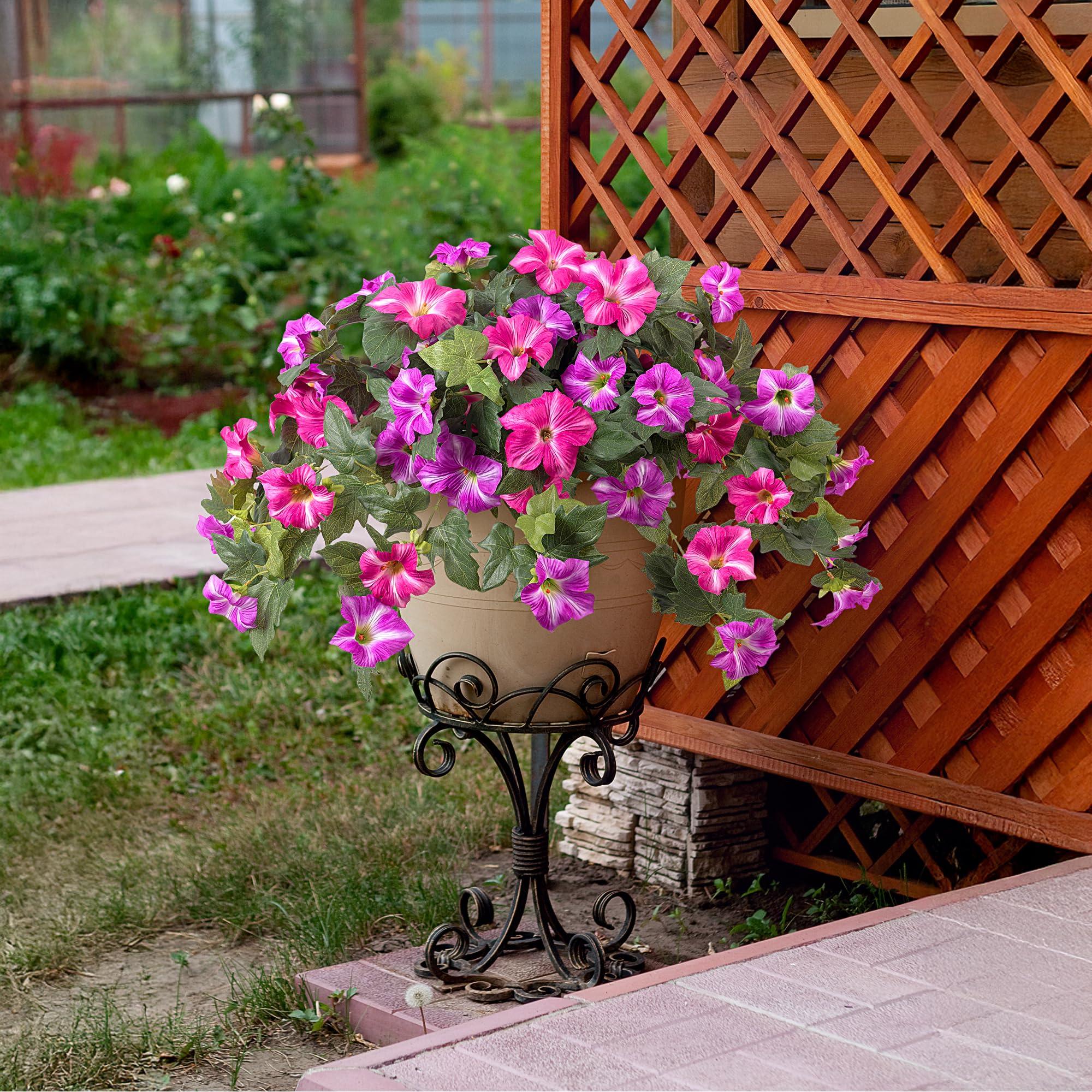 Ammyoo Artificial Fake Flowers Plants for Outdoor Decoration, 2PCS Spring Faux Petunias Silk Flower UV Resistant No Fade Floral for Home Garden Balcony Yard Porch Realistic Indoor Decor (Red Lotus) - Image 4