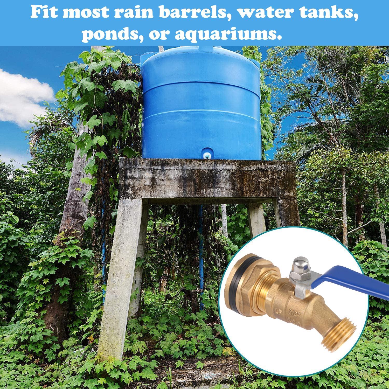 BILAL Brass Rain Barrel Spigot Kit. 55 Gallon Water Tank Faucet, Bulkhead Valve for Outdoor Plastic Bucket rainwater Drum gal Container downspout Collector in Garden, 1 inch O.D. Inlet GHT3/4 Outlet - Image 7