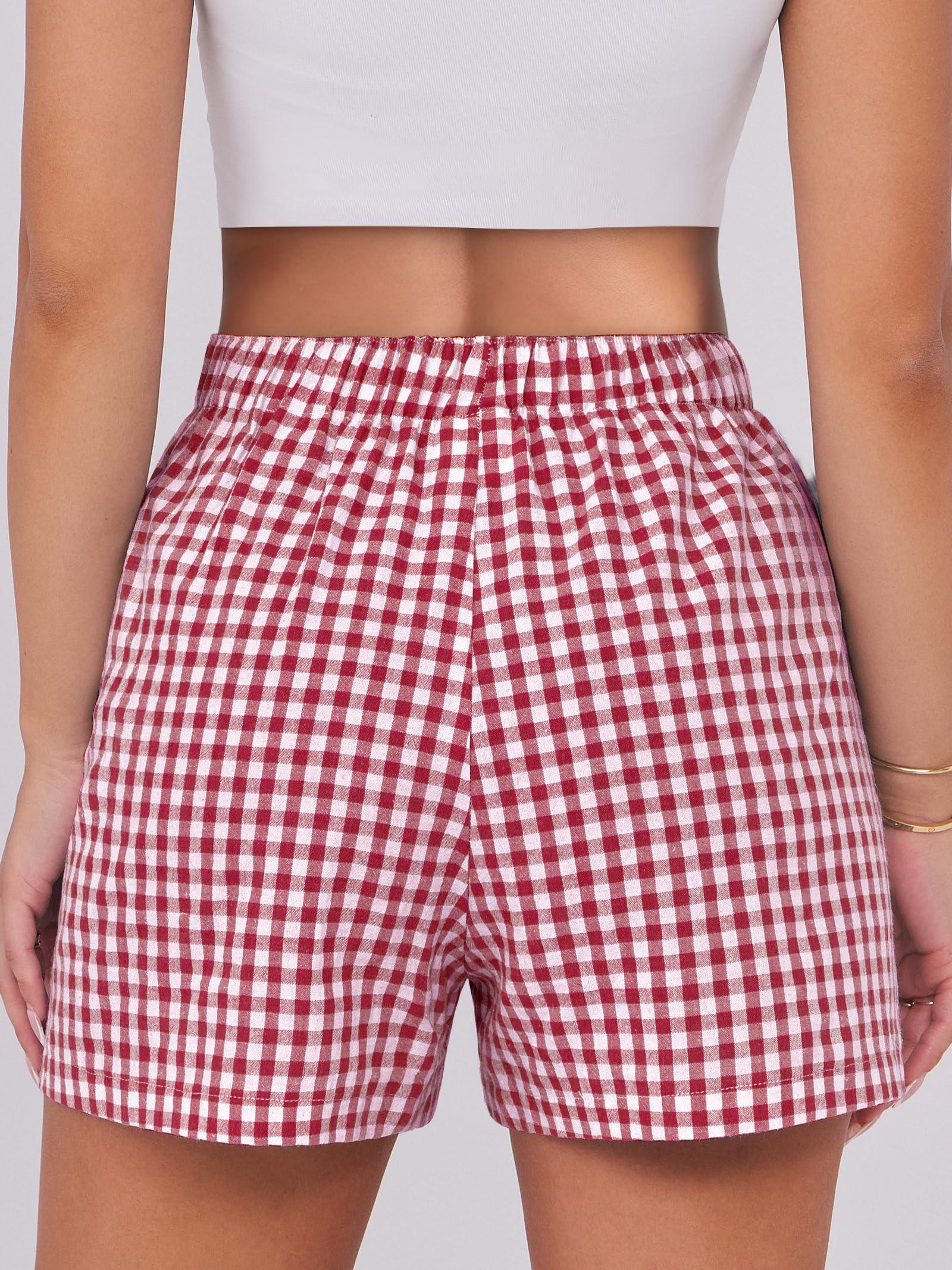 ANRABESS Boxer Shorts for Women Gingham Pajama 2025 Summer Casual Lounge Sleep Plaid Shorts Y2K Beach Bottoms - Image 4