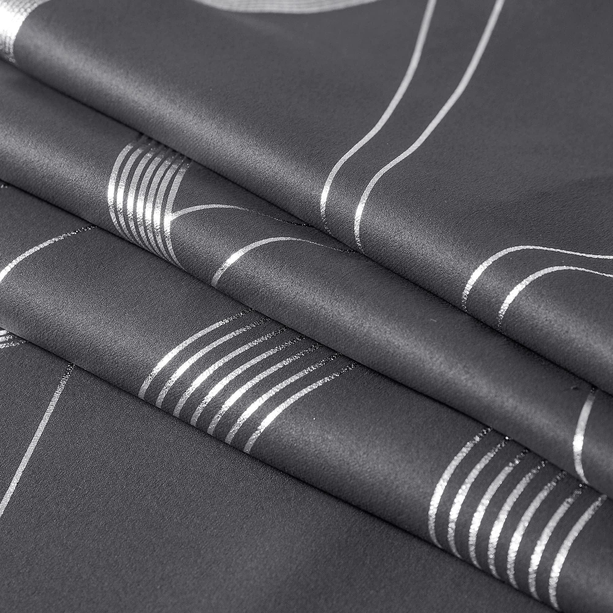 NICETOWN Grey Blackout Curtains for Bedroom/Living Room 84 inch Length 2 Panels Set, Noise Reducing Thermal Insulated Wave Line Foil Print Drapes for Patio Sliding Glass Door (52 x 84) - Image 8