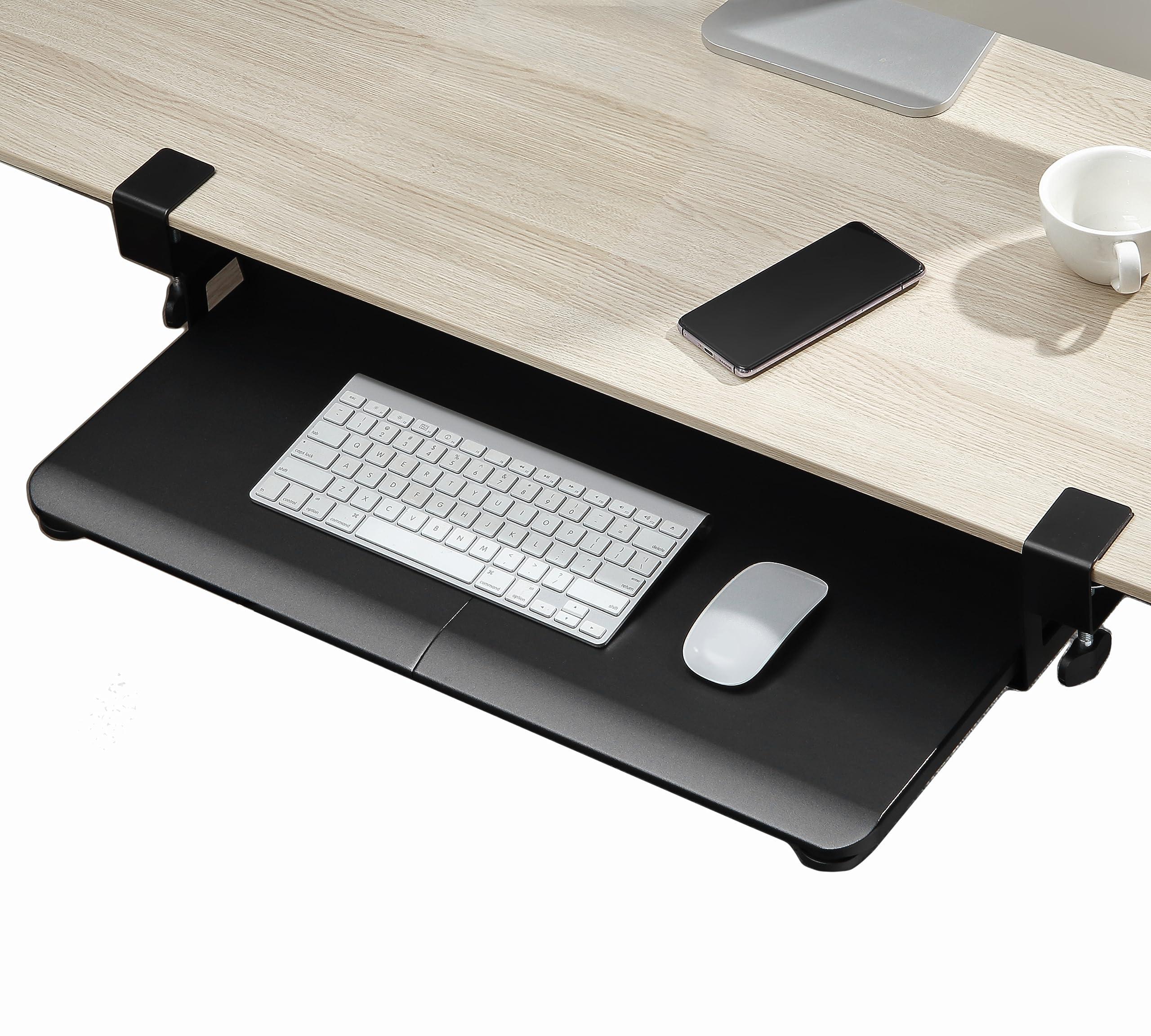 DQCGLY Keyboard Tray Under Desk, Slide Out Computer Keyboard & Mouse Tray with C Clamp-on Mount Easy to Install,30" W（Including Clamps） X 12" D Large Size,Black - Image 9