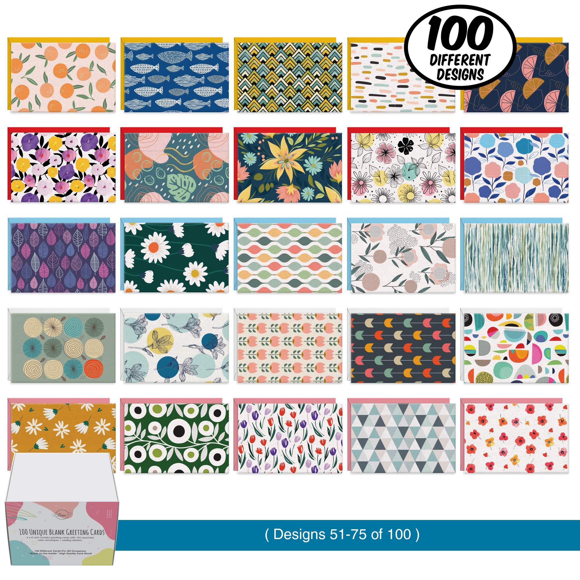 Dessie 100 Unique Blank Cards With Envelopes 4x6 - All Occasion Blank Greeting Cards w/Colored Envelopes & Gold Seals. No Repetition. Note Cards with Envelopes Set - Image 4