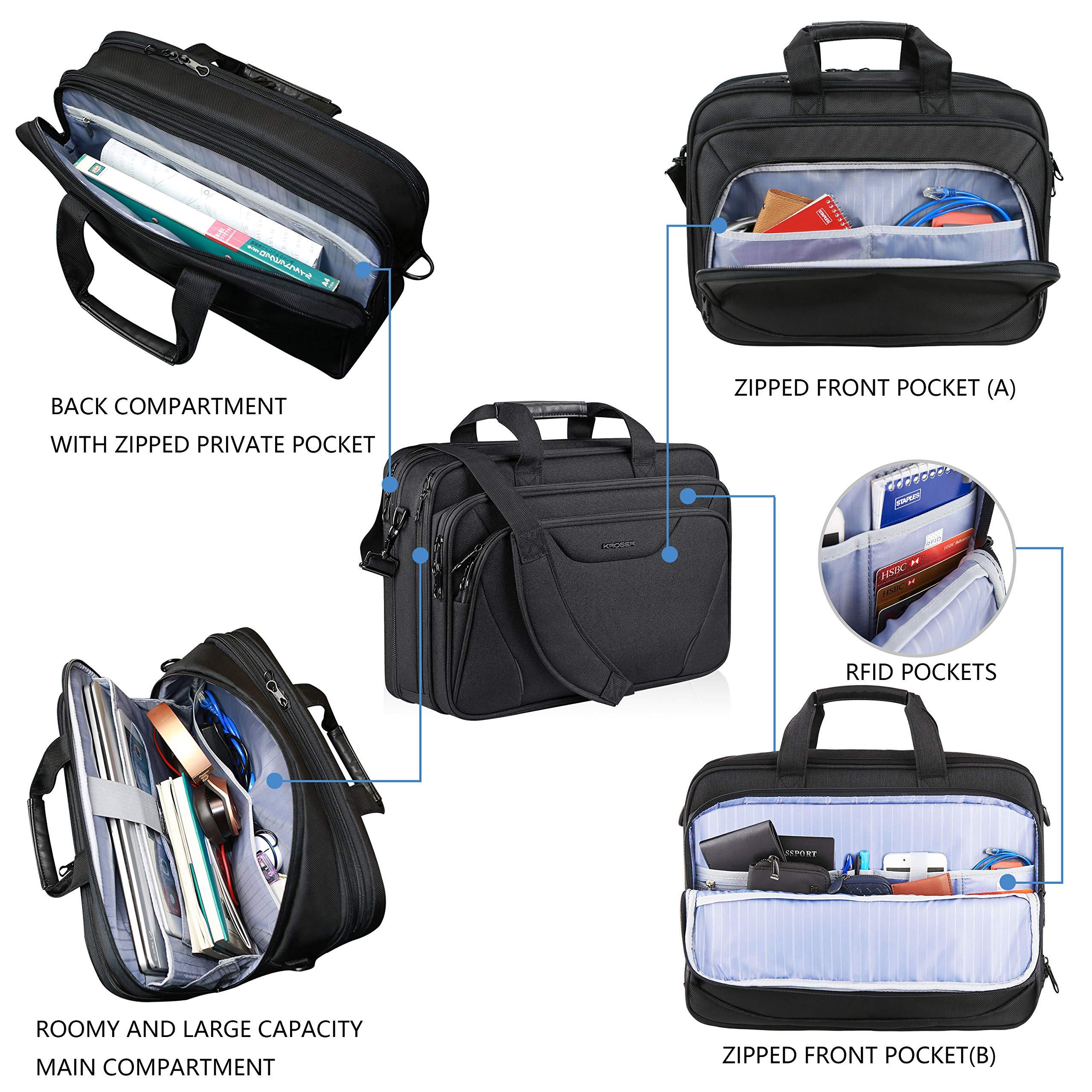 KROSER Laptop Bag Premium Laptop Briefcase Fits Up to 17.3 Inch Laptop Expandable Water-Repellent Shoulder Messenger Bag Computer Bag for Travel/Business/Men/Women-Black - Image 4