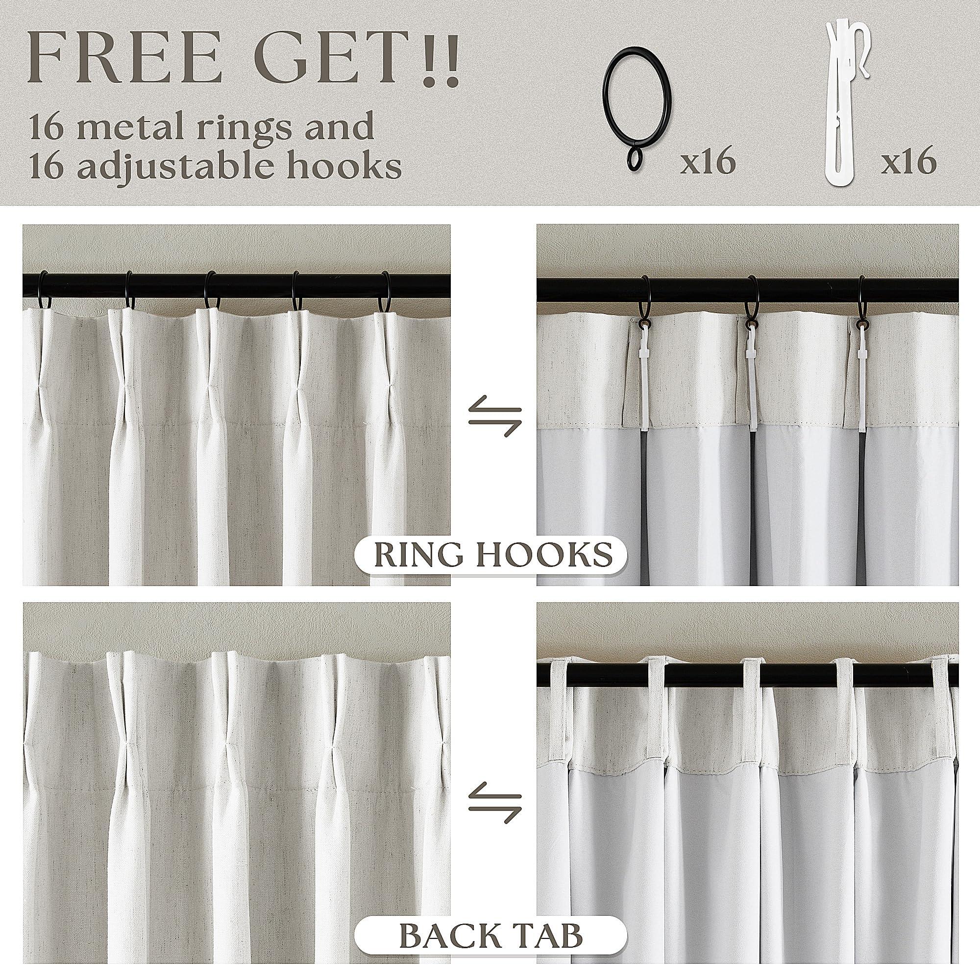 Off White Pinch Pleated 100% Blackout Curtains 102 Inches Long Linen Blend Window Curtains 102 Inch for Bedroom Living Room Darkening Thermal Insulated Back Tab Pinch Pleat Dual Layer Drapes Ivory - Image 5