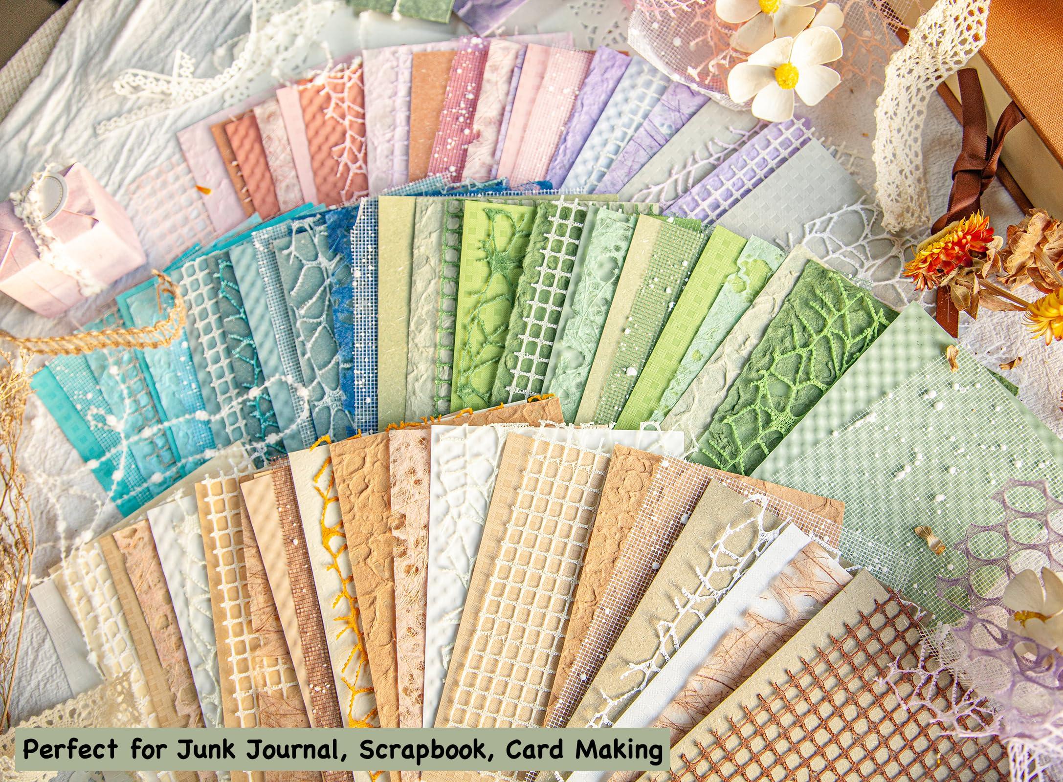 96 Sheets Textured Scrapbook Paper and Mesh Fabric Assorted Set - 6 Pack Mixed Special Paper for Scrapbooking Planner Bullet Junk Journal Supplies Mixed Media Collage Card Embellishments 3.9x5.5 Inch - Image 7