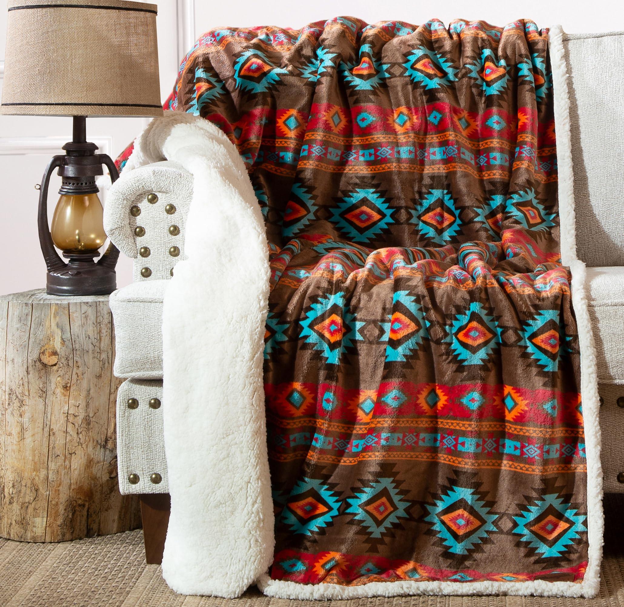 CARSTENS, INC. Wrangler Ultra Premium Super Soft Plush Sherpa Fleece Oversized Throw Blanket 54" x 68", Southwest Horizon - Image 2