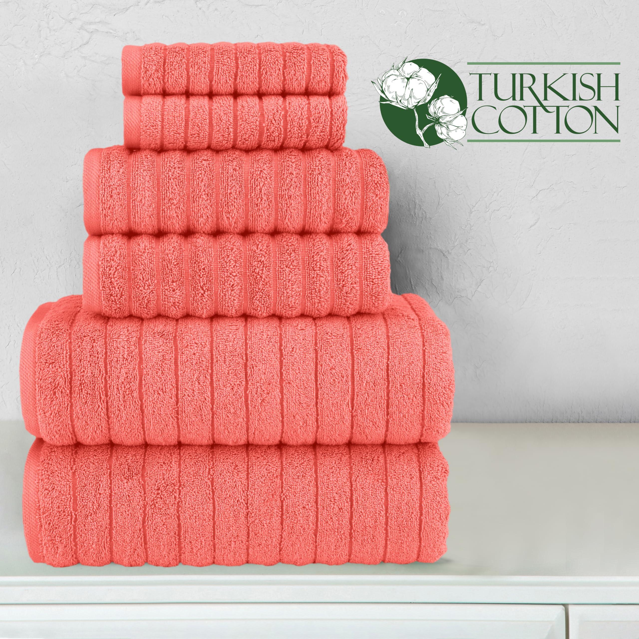 Elegant Comfort 100% Turkish Cotton Corduroy Ribbed Luxury Bath Towels 6-Piece Set, Premium Feel - Quick Dry, Highly Absorbent, Contains 2 Bath Towels, 2 Hand Towels, and 2 Washcloths, Coral - Image 5