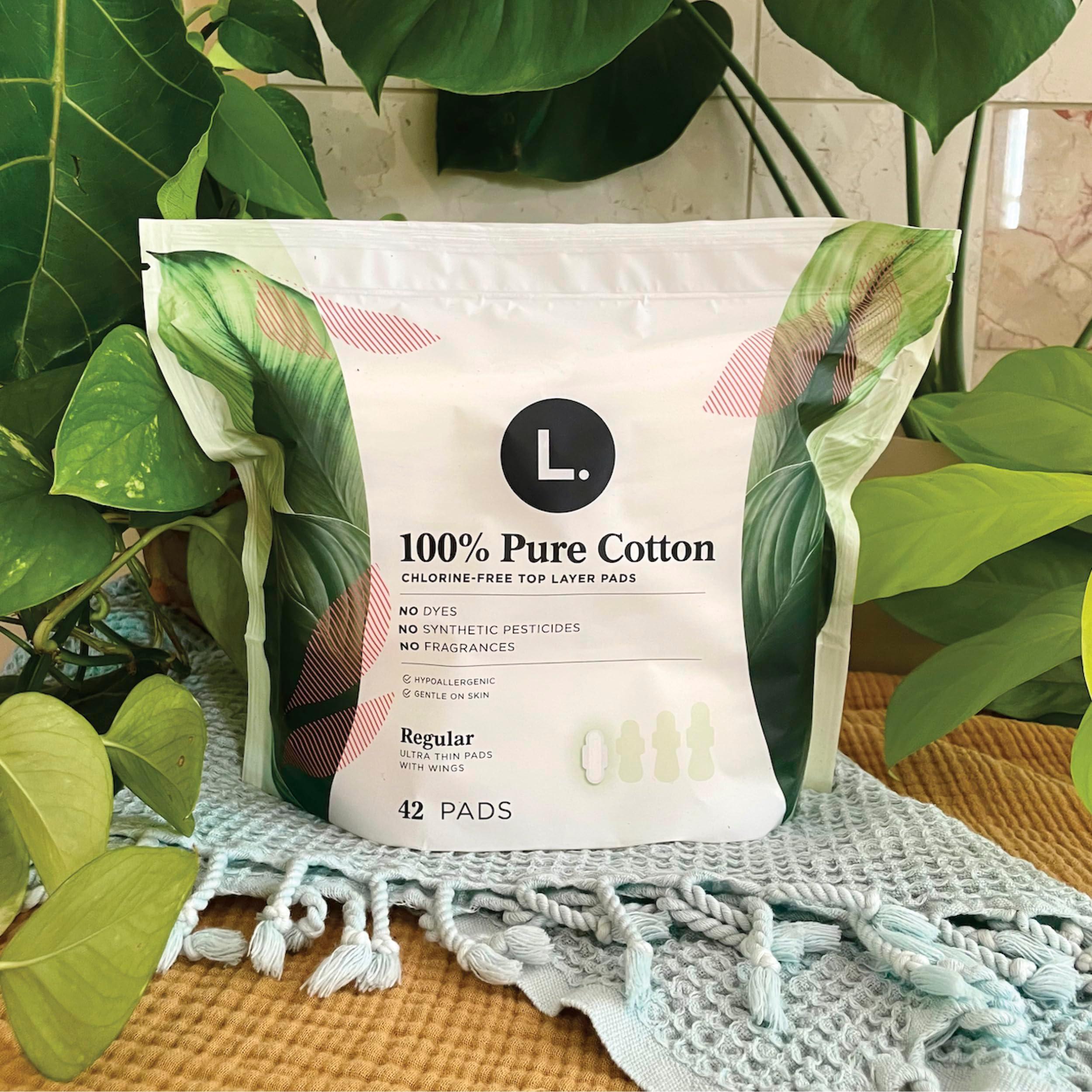 L. Ultra Thin Pads for Women, Super Absorbency, 100% Pure Cotton Top Layer, Unscented Pads with Wings, 56 Count Total - Image 9