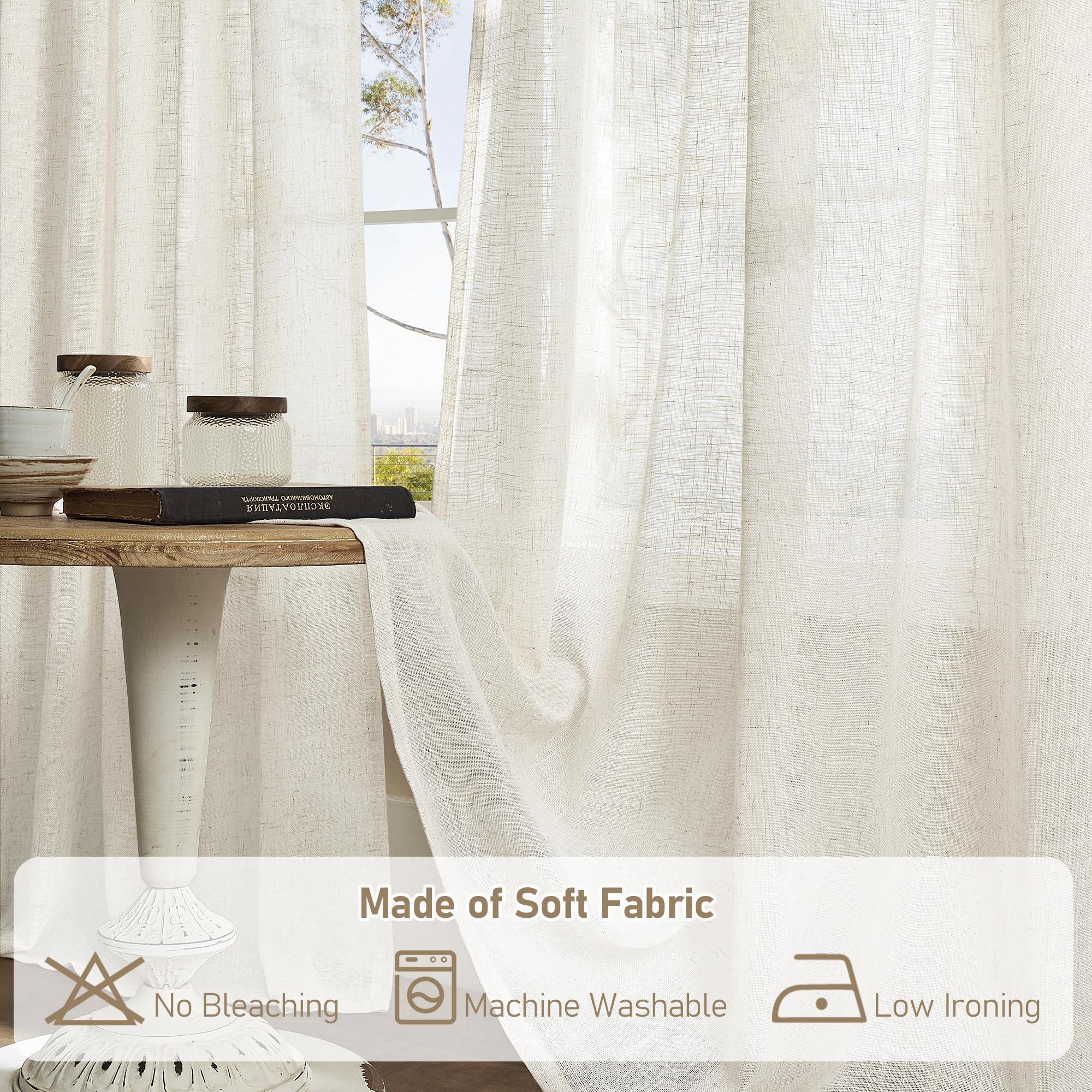 LAMIT Natural Ivory Semi Sheer Linen Curtains for Living Room, 84 inch Long Cream Light Filtering Soft Thick Neutral Drapes with Bronze Grommet for Bedroom/Farmhouse, 2 Panels, 52 x 84 Inch - Image 8